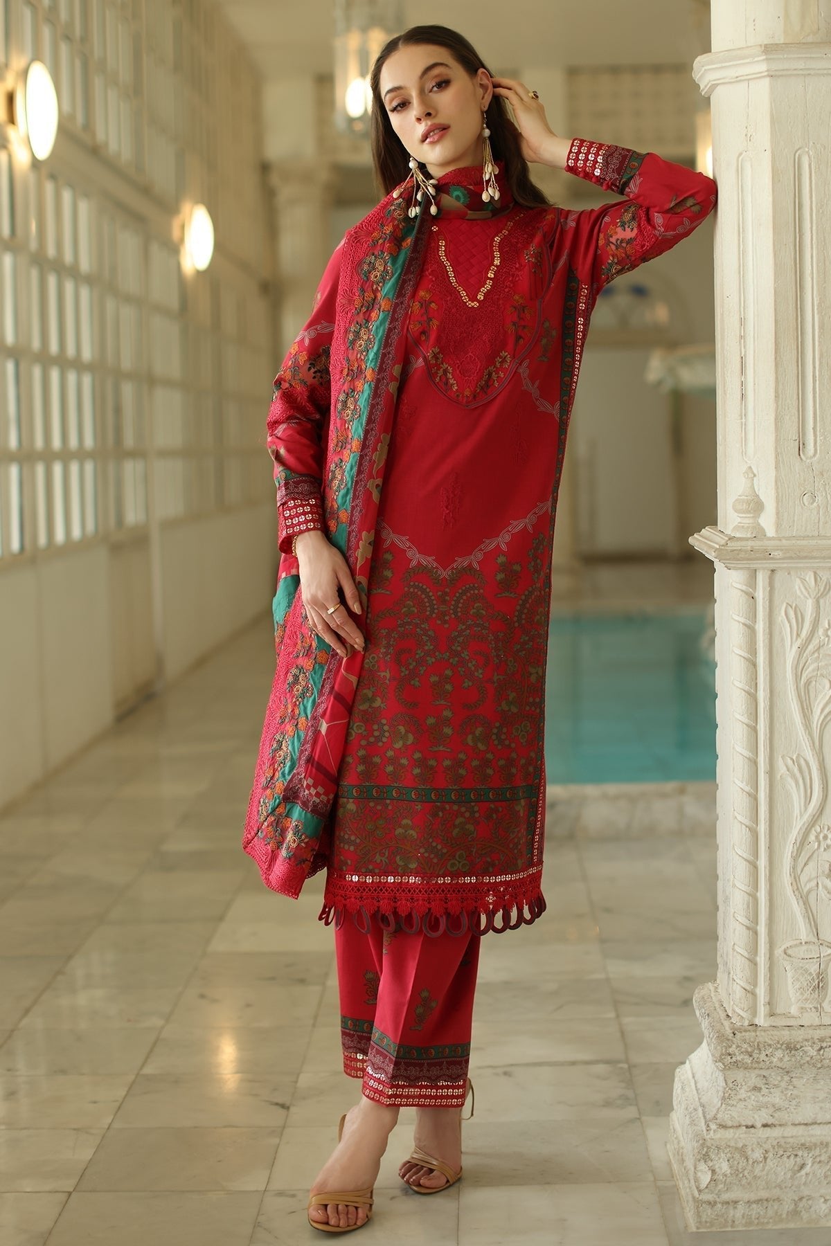 Charizma | Aniq Lawn Collection | AN5-05-Brand:Charizma-Type:Ladies Clothes-Red-Lawn-House of Maryam- Buy in UK, USA