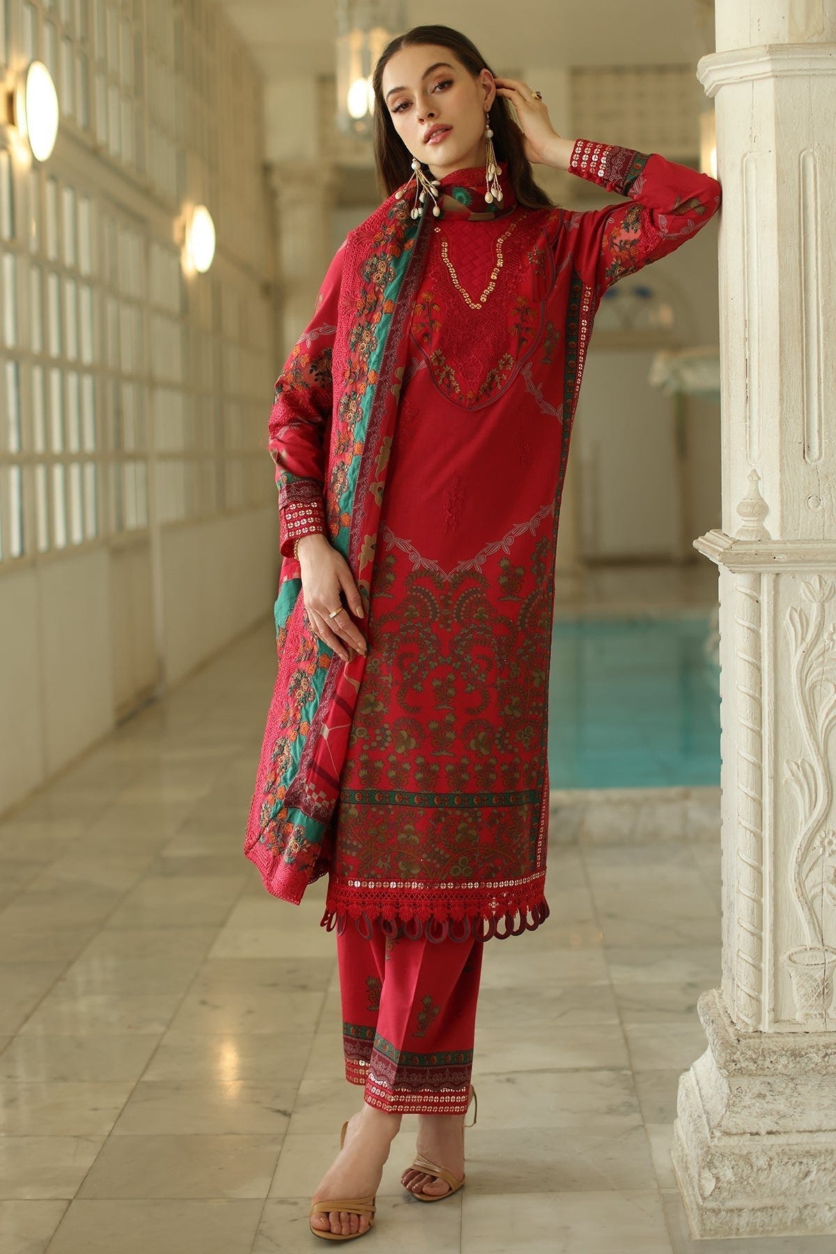 Charizma | Aniq Lawn Collection | AN5-05-Brand:Charizma-Type:Ladies Clothes-Red-Lawn-House of Maryam- Buy in UK, USA