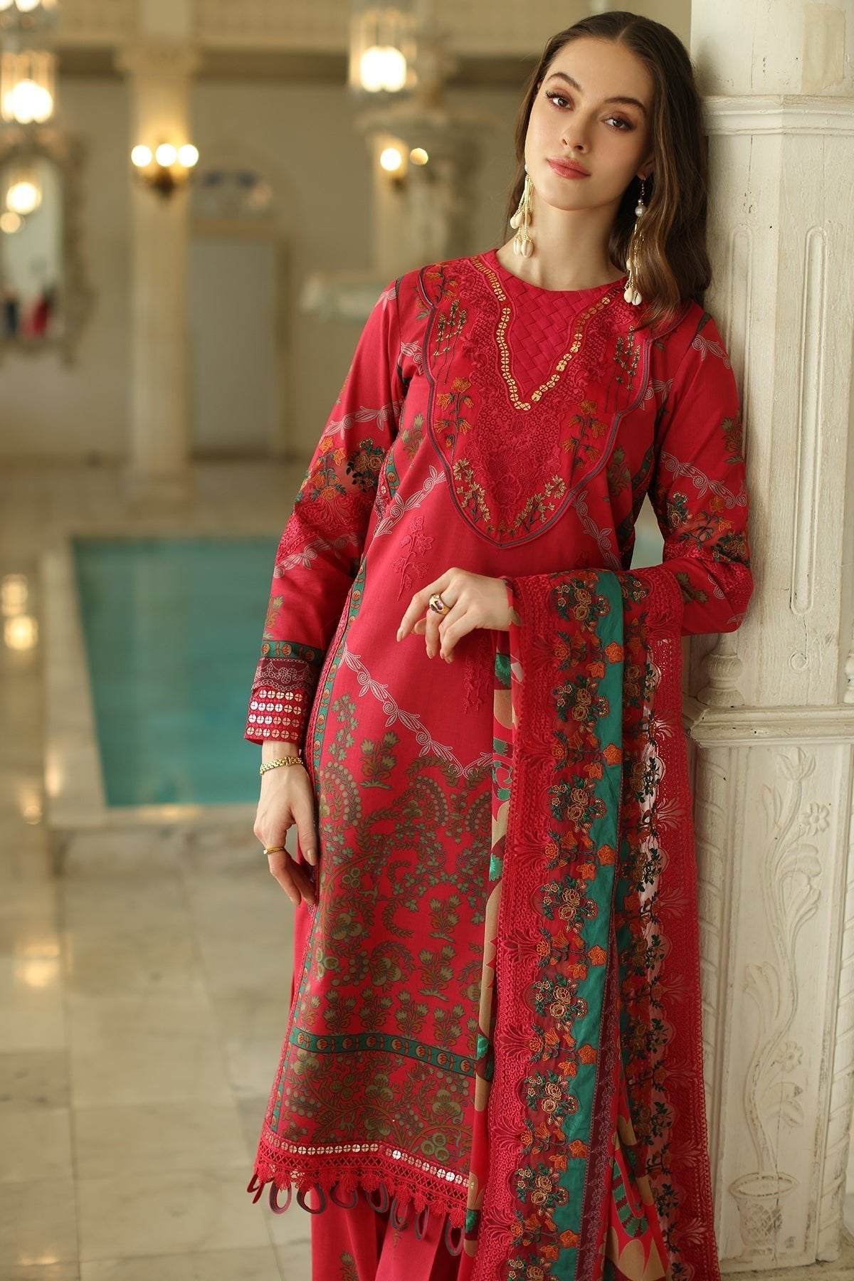 Charizma | Aniq Lawn Collection | AN5-05-Brand:Charizma-Type:Ladies Clothes-Red-Lawn-House of Maryam- Buy in UK, USA