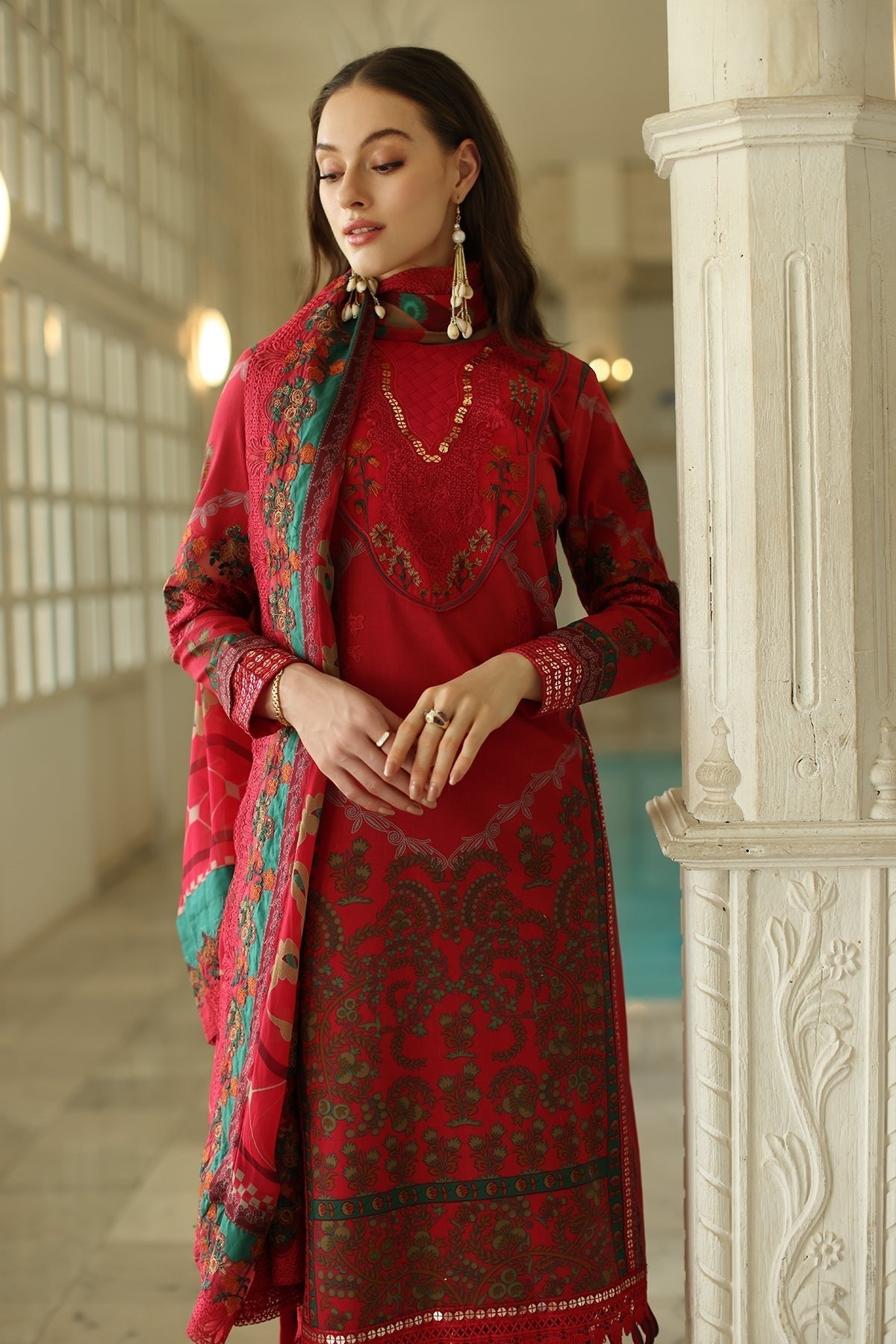Charizma | Aniq Lawn Collection | AN5-05-Brand:Charizma-Type:Ladies Clothes-Red-Lawn-House of Maryam- Buy in UK, USA