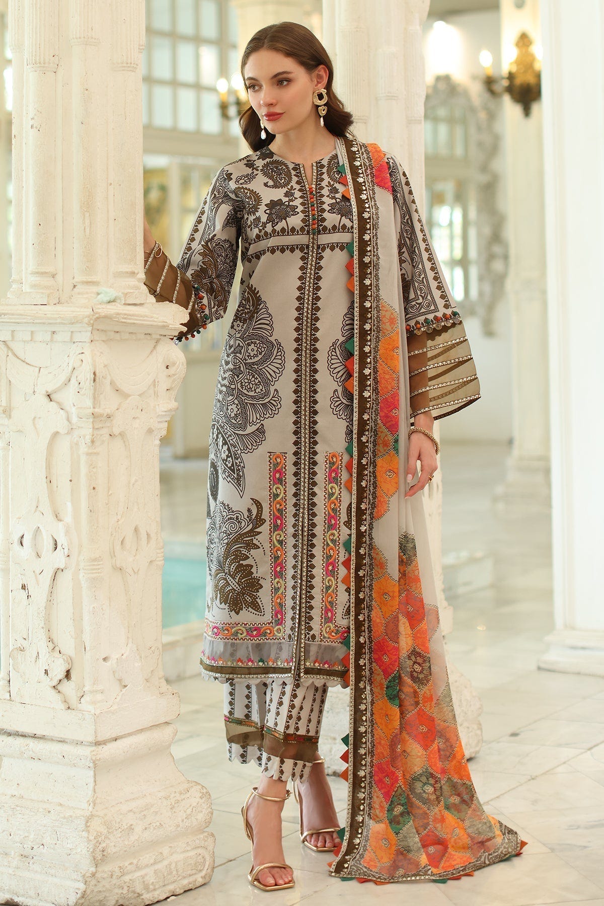 Charizma | Aniq Lawn Collection | AN5-08-Brand:Charizma-Type:Ladies Clothes-Beige-Lawn-House of Maryam- Buy in UK, USA