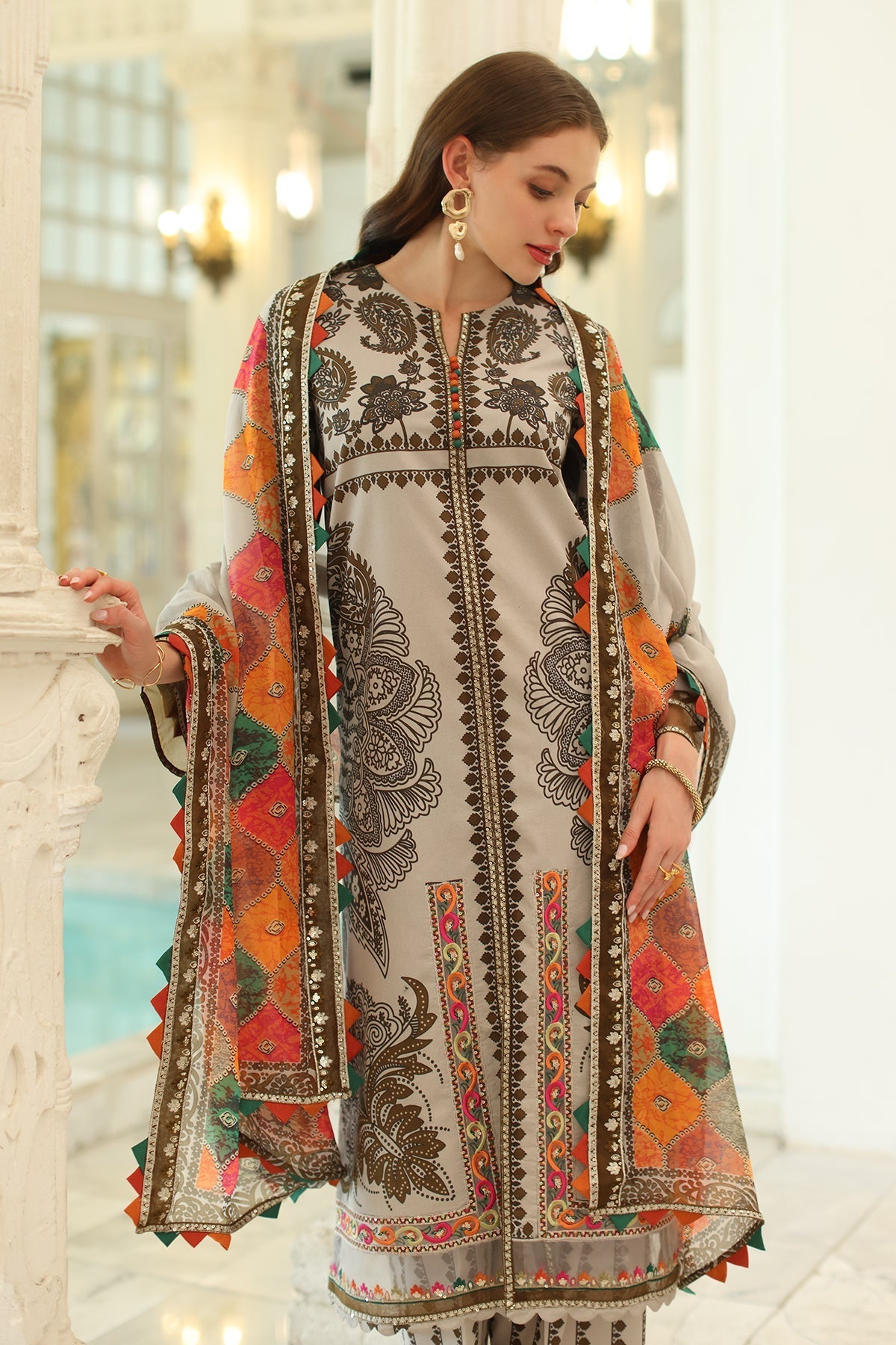 Charizma | Aniq Lawn Collection | AN5-08-Brand:Charizma-Type:Ladies Clothes-Beige-Lawn-House of Maryam- Buy in UK, USA