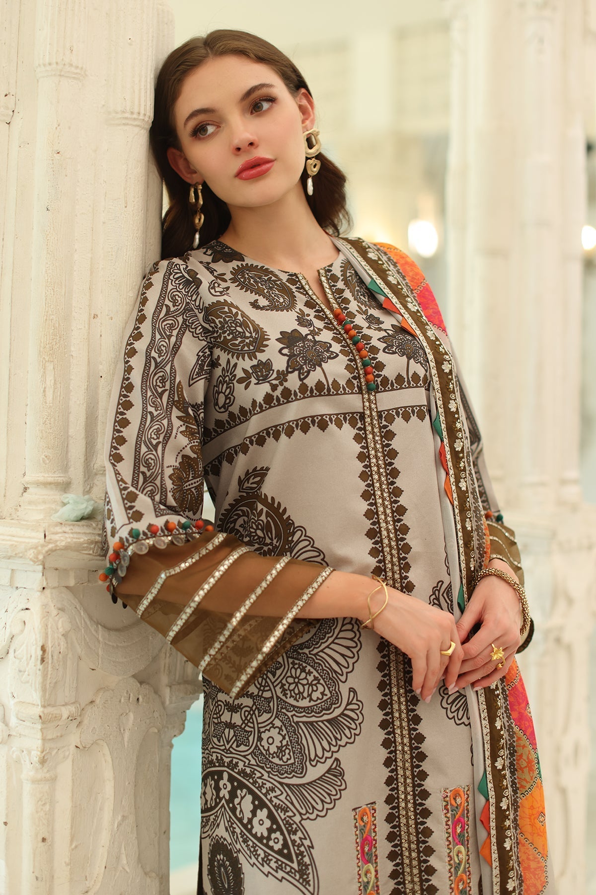 Charizma | Aniq Lawn Collection | AN5-08-Brand:Charizma-Type:Ladies Clothes-Beige-Lawn-House of Maryam- Buy in UK, USA