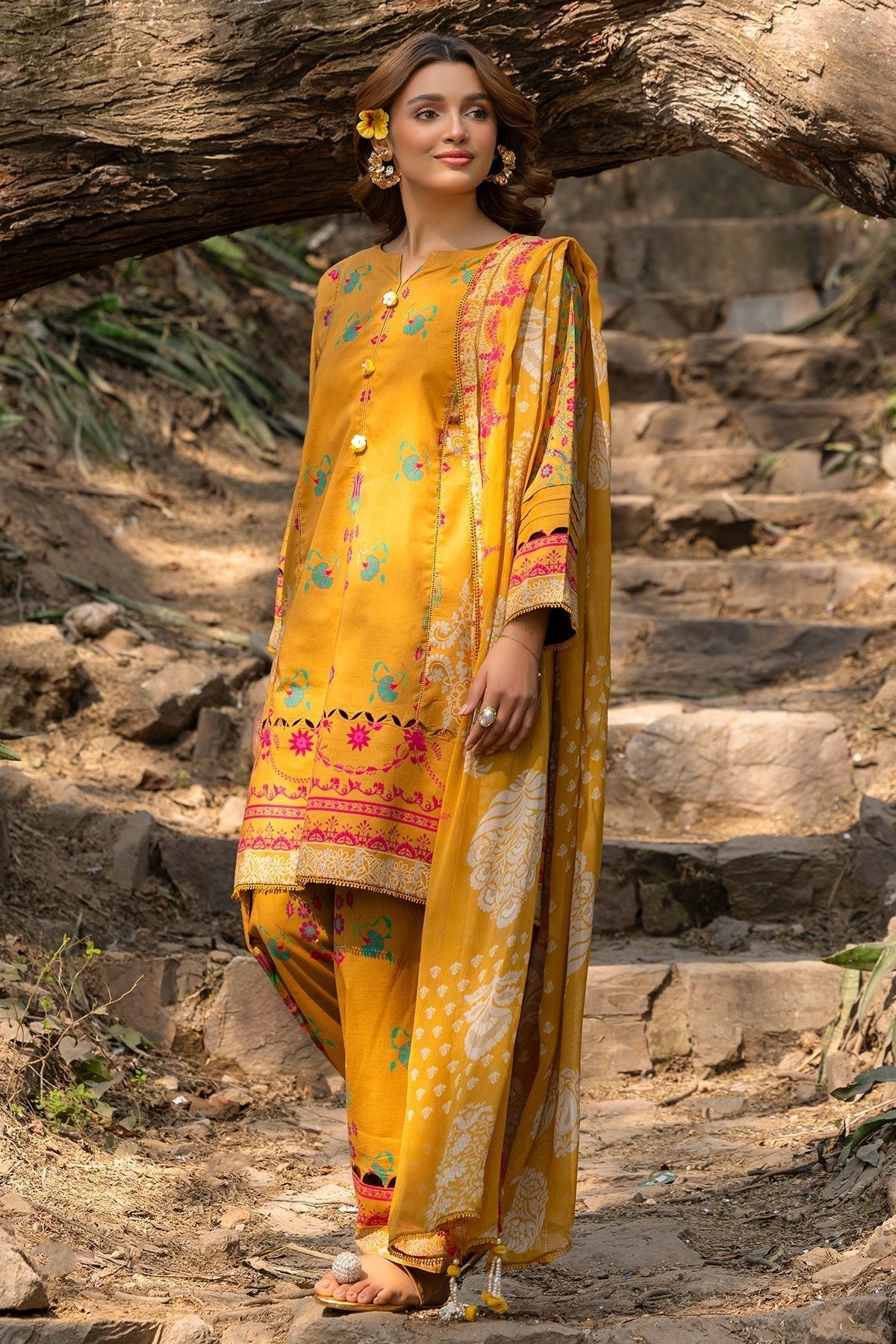 Charizma | C prints Lawn | CP5-13-Brand:Charizma-Type:Ladies Clothes-Mustard Yellow-Lawn-House of Maryam- Buy in UK, USA