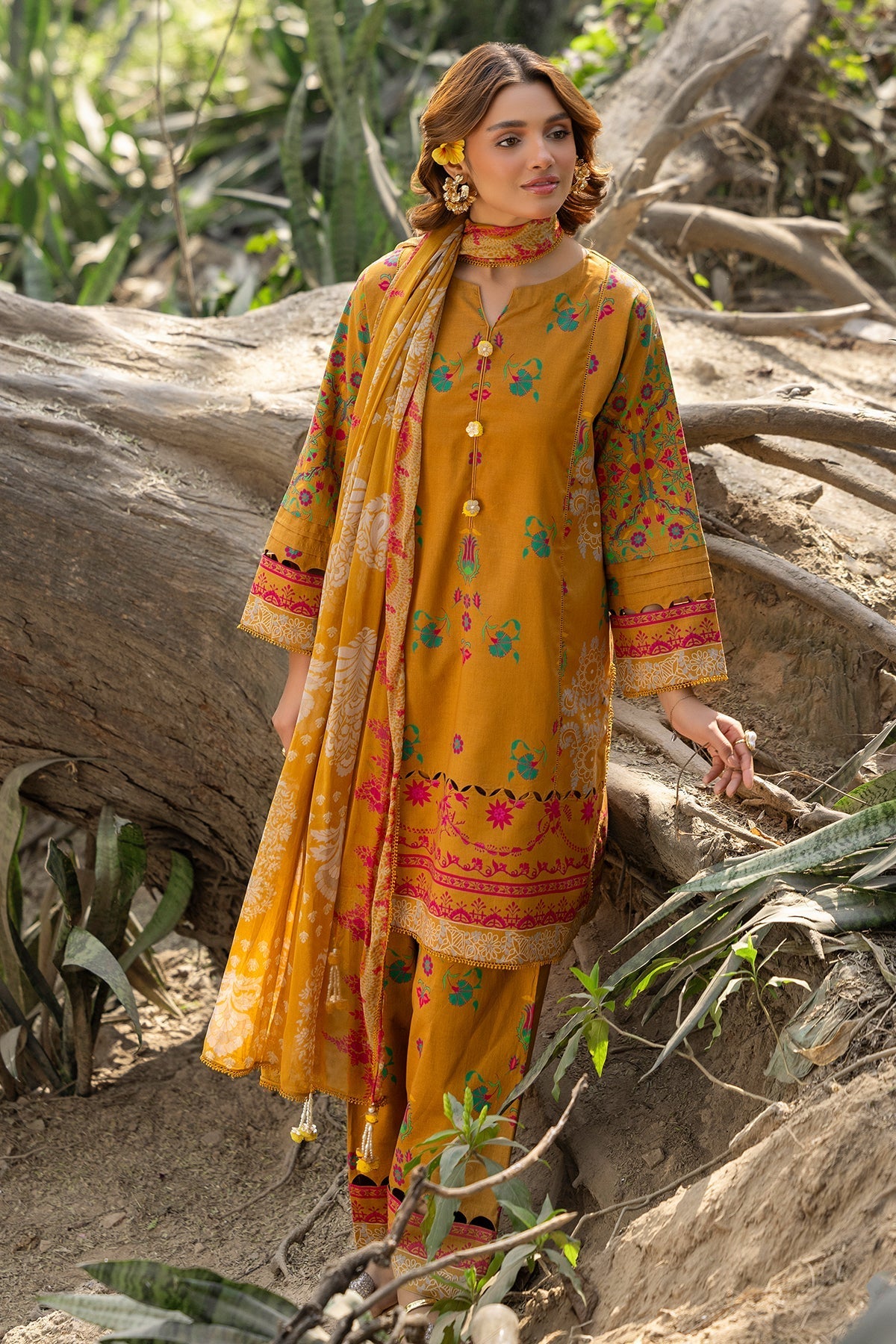 Charizma | C prints Lawn | CP5-13-Brand:Charizma-Type:Ladies Clothes-Mustard Yellow-Lawn-House of Maryam- Buy in UK, USA