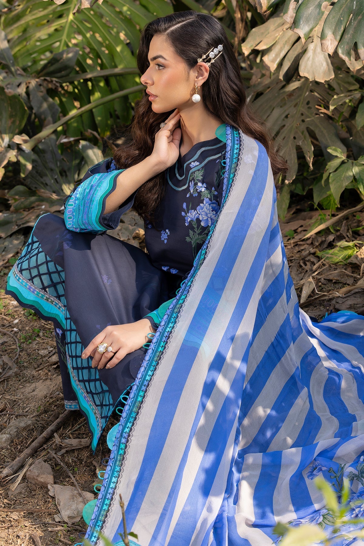 Charizma | C prints Lawn | CP5-19-Brand:Charizma-Type:Ladies Clothes-Navy-Lawn-House of Maryam- Buy in UK, USA