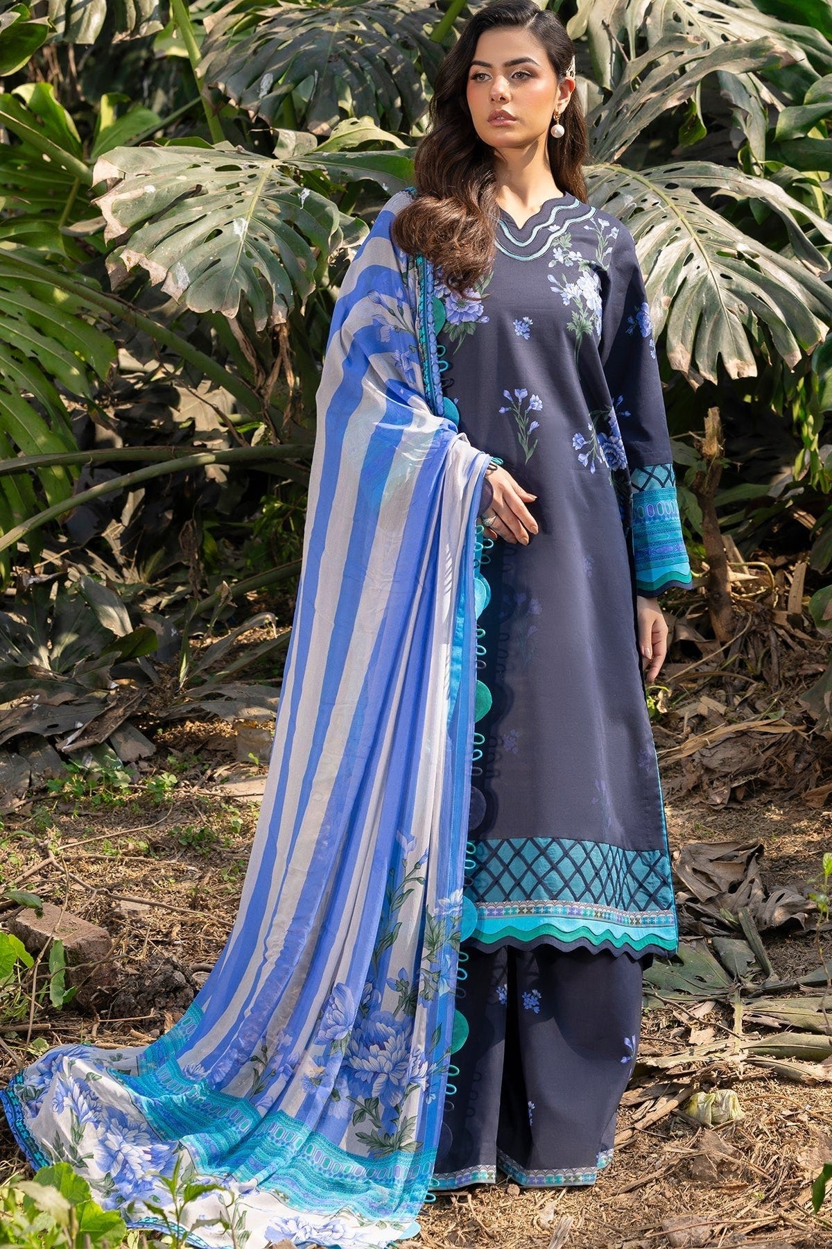 Charizma | C prints Lawn | CP5-19-Brand:Charizma-Type:Ladies Clothes-Navy-Lawn-House of Maryam- Buy in UK, USA
