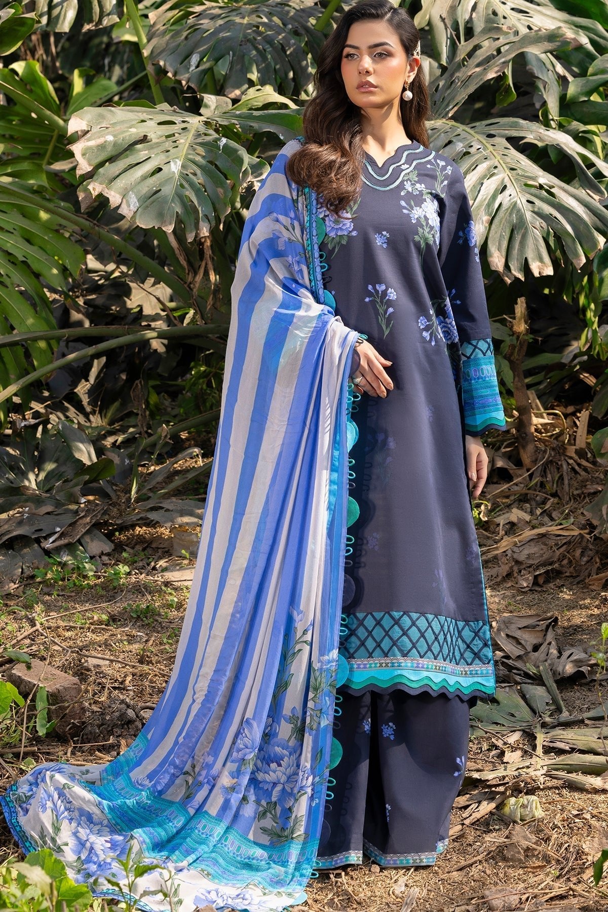 Charizma | C prints Lawn | CP5-19-Brand:Charizma-Type:Ladies Clothes-Navy-Lawn-House of Maryam- Buy in UK, USA