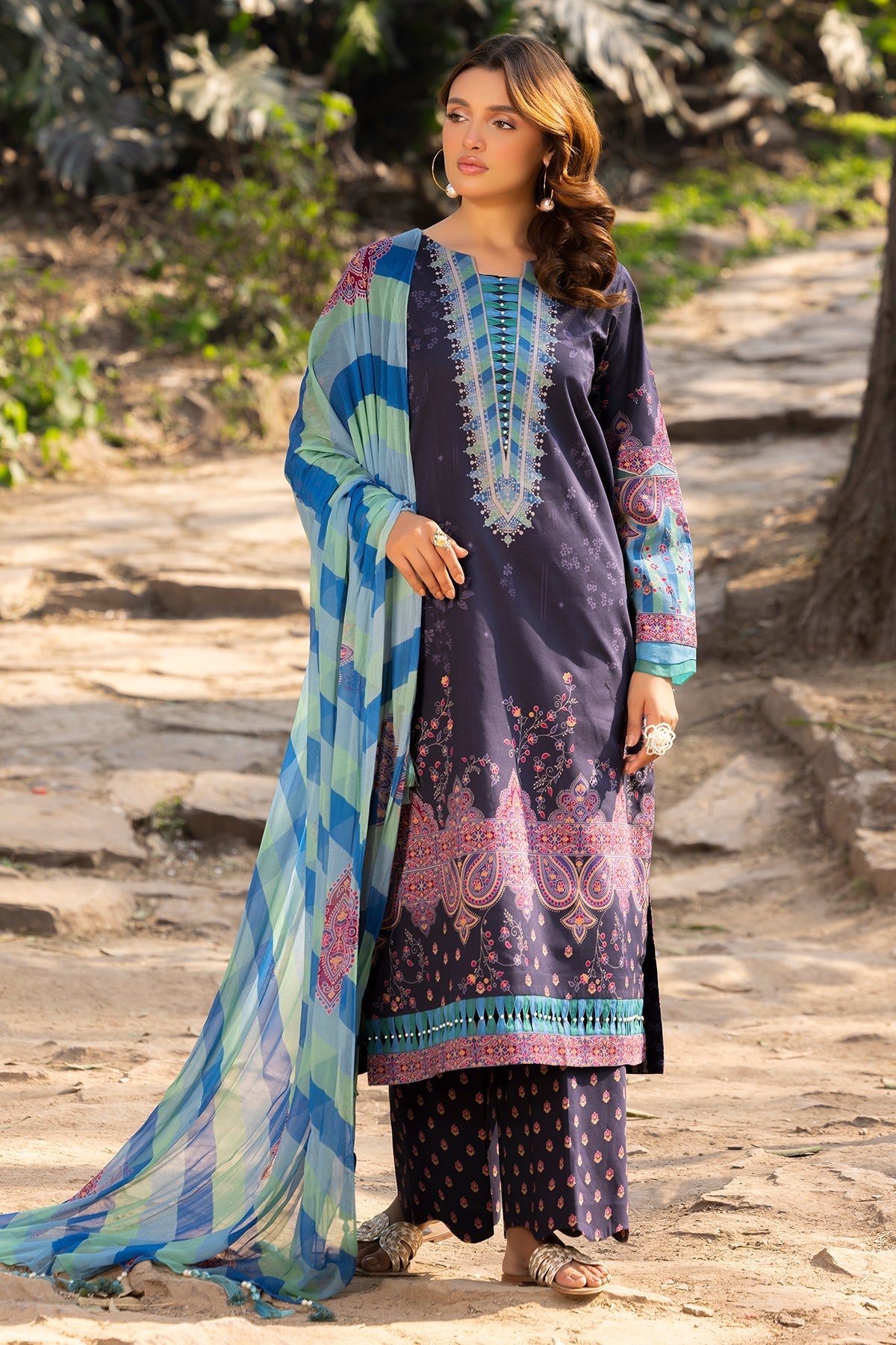 Charizma | C prints Lawn | CP5-20-Brand:Charizma-Type:Ladies Clothes-Dark Purple-Lawn-House of Maryam- Buy in UK, USA