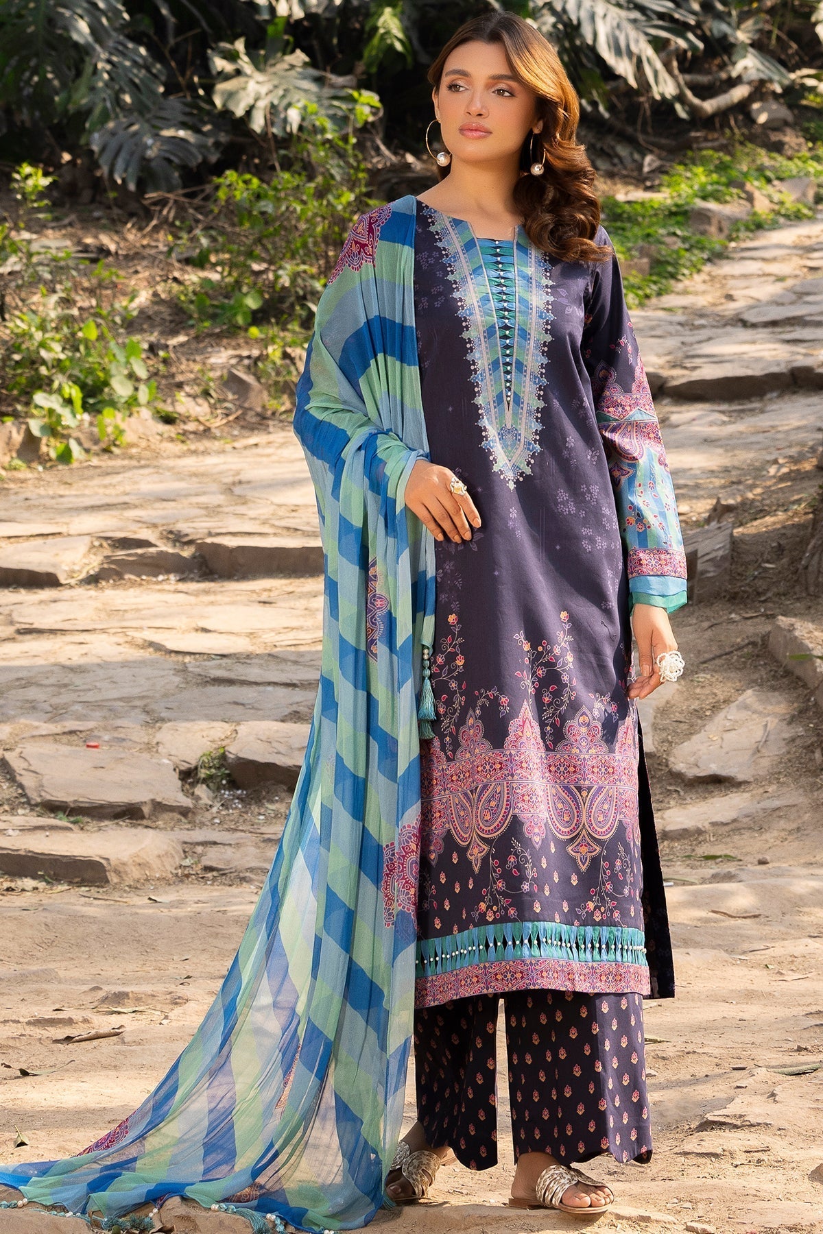 Charizma | C prints Lawn | CP5-20-Brand:Charizma-Type:Ladies Clothes-Dark Purple-Lawn-House of Maryam- Buy in UK, USA