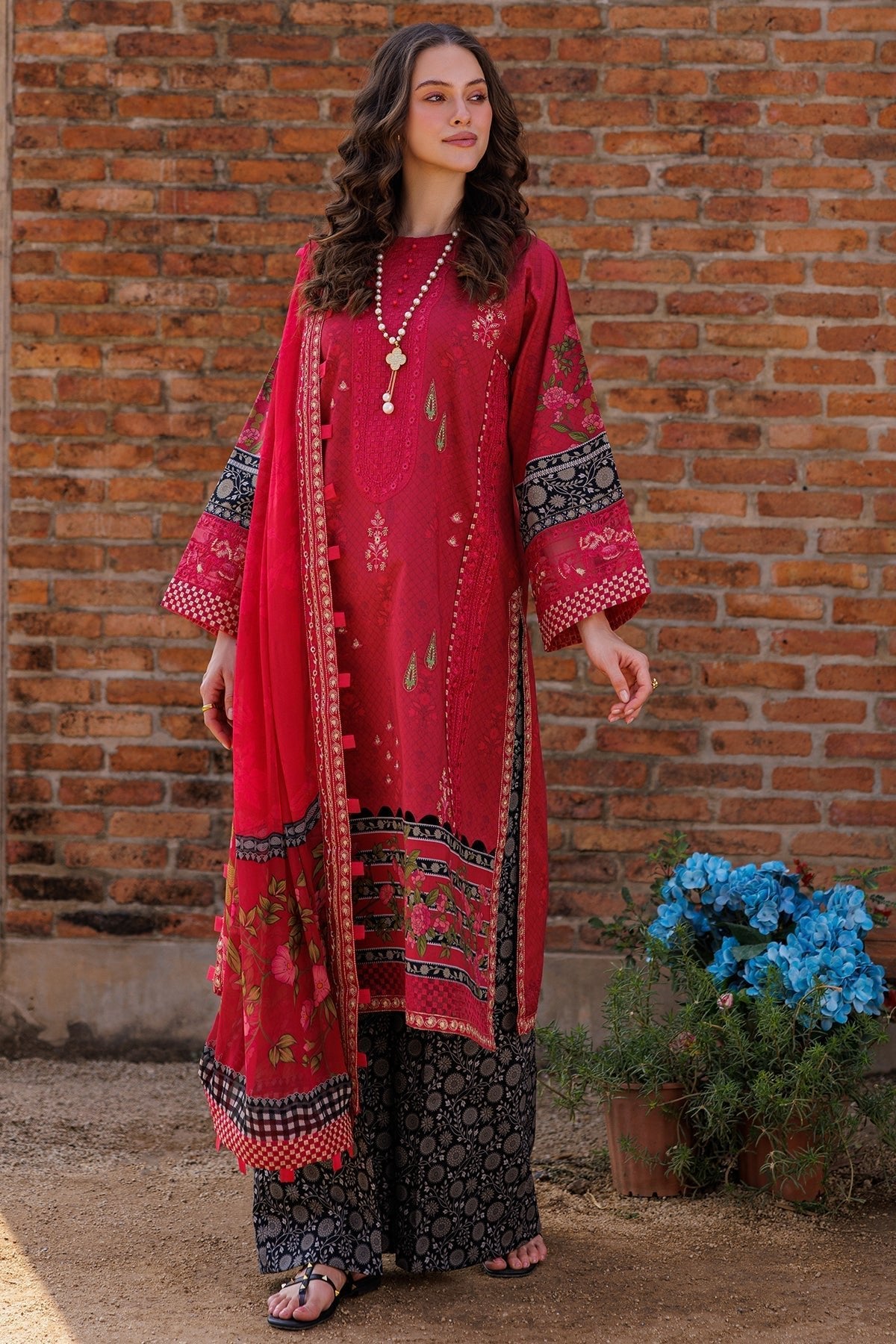 Charizma | Combination 25 | CC5-04-Brand:Charizma-Type:Ladies Clothes-Blood Red-Lawn-House of Maryam- Buy in UK, USA