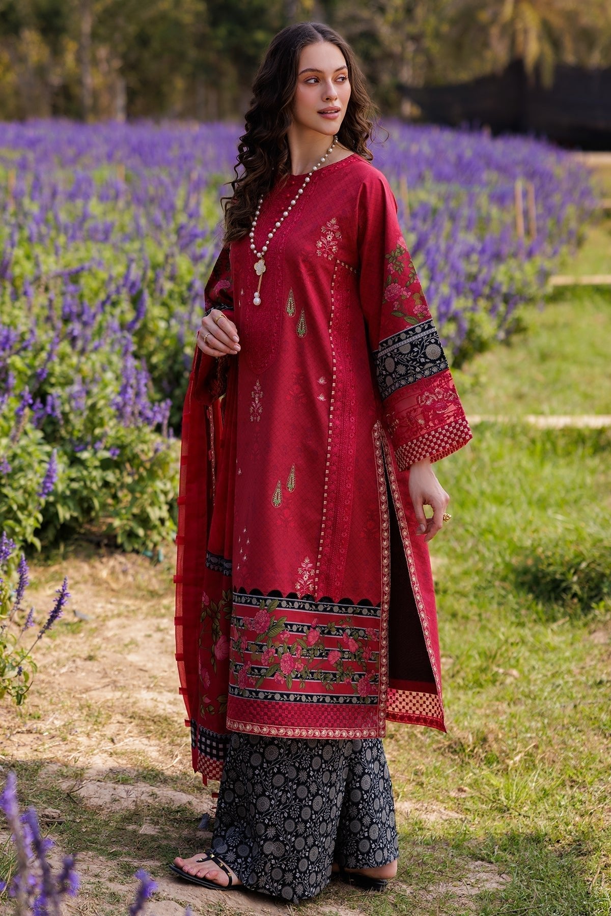 Charizma | Combination 25 | CC5-04-Brand:Charizma-Type:Ladies Clothes-Blood Red-Lawn-House of Maryam- Buy in UK, USA