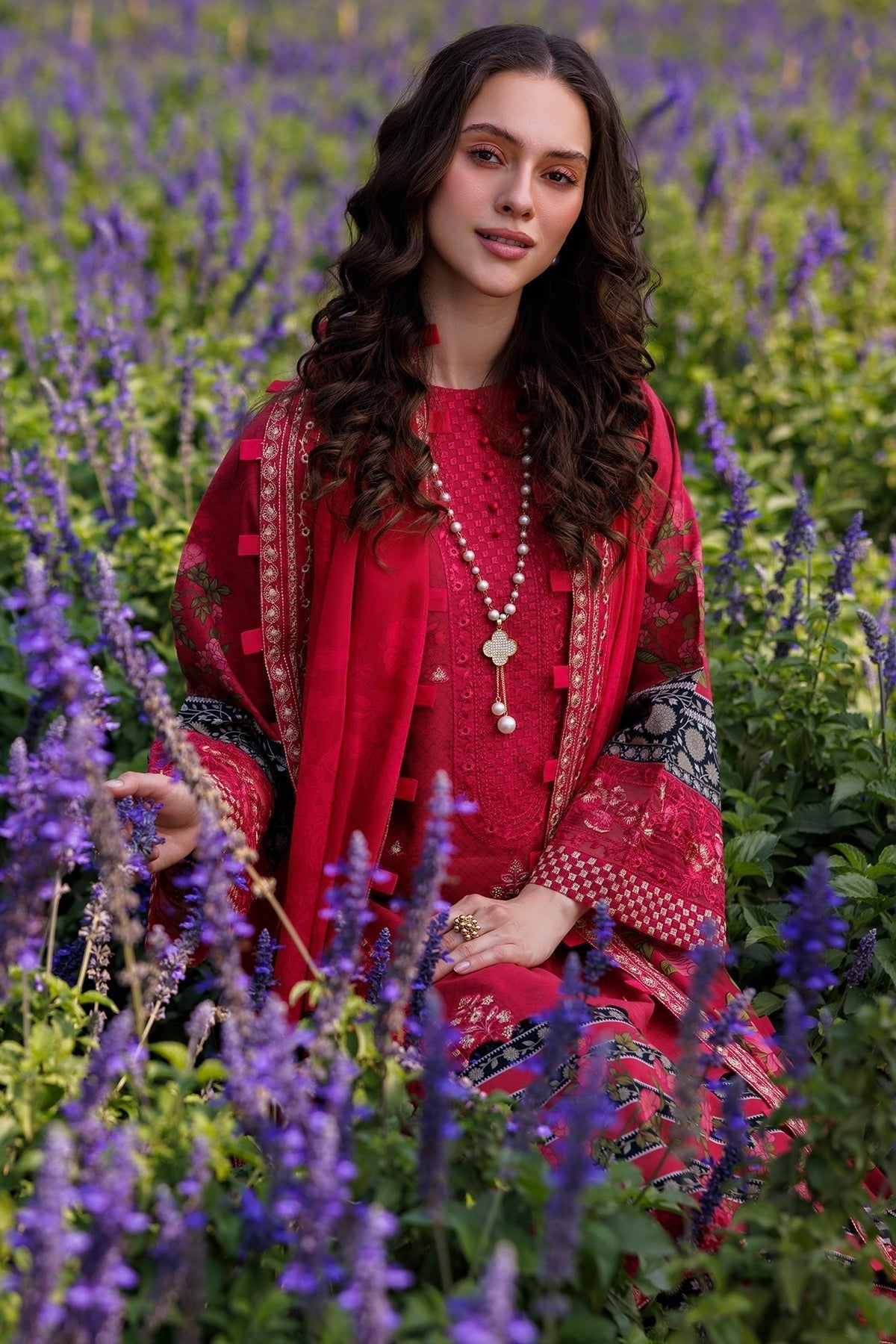 Charizma | Combination 25 | CC5-04-Brand:Charizma-Type:Ladies Clothes-Blood Red-Lawn-House of Maryam- Buy in UK, USA