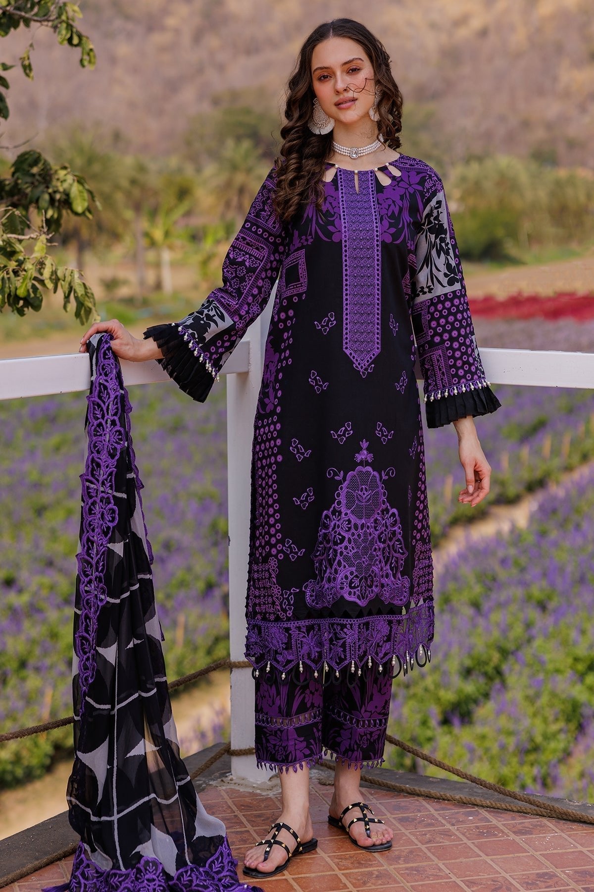Charizma | Combination 25 | CC5-06-Brand:Charizma-Type:Ladies Clothes-Dark Purple-Lawn-House of Maryam- Buy in UK, USA