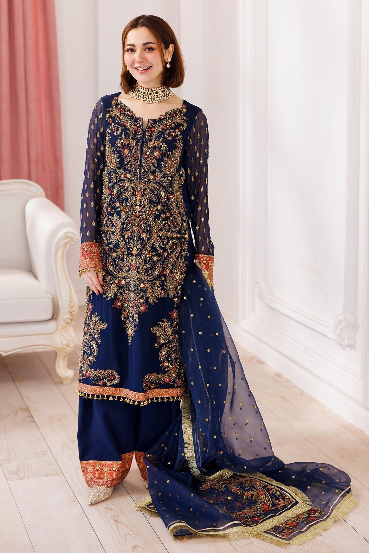 Charizma | Dastaan e Jashaan 25 | DJ5-07-Brand:Charizma-Type:Ladies Clothes-Navy Blue-Chiffon-House of Maryam- Buy in UK, USA