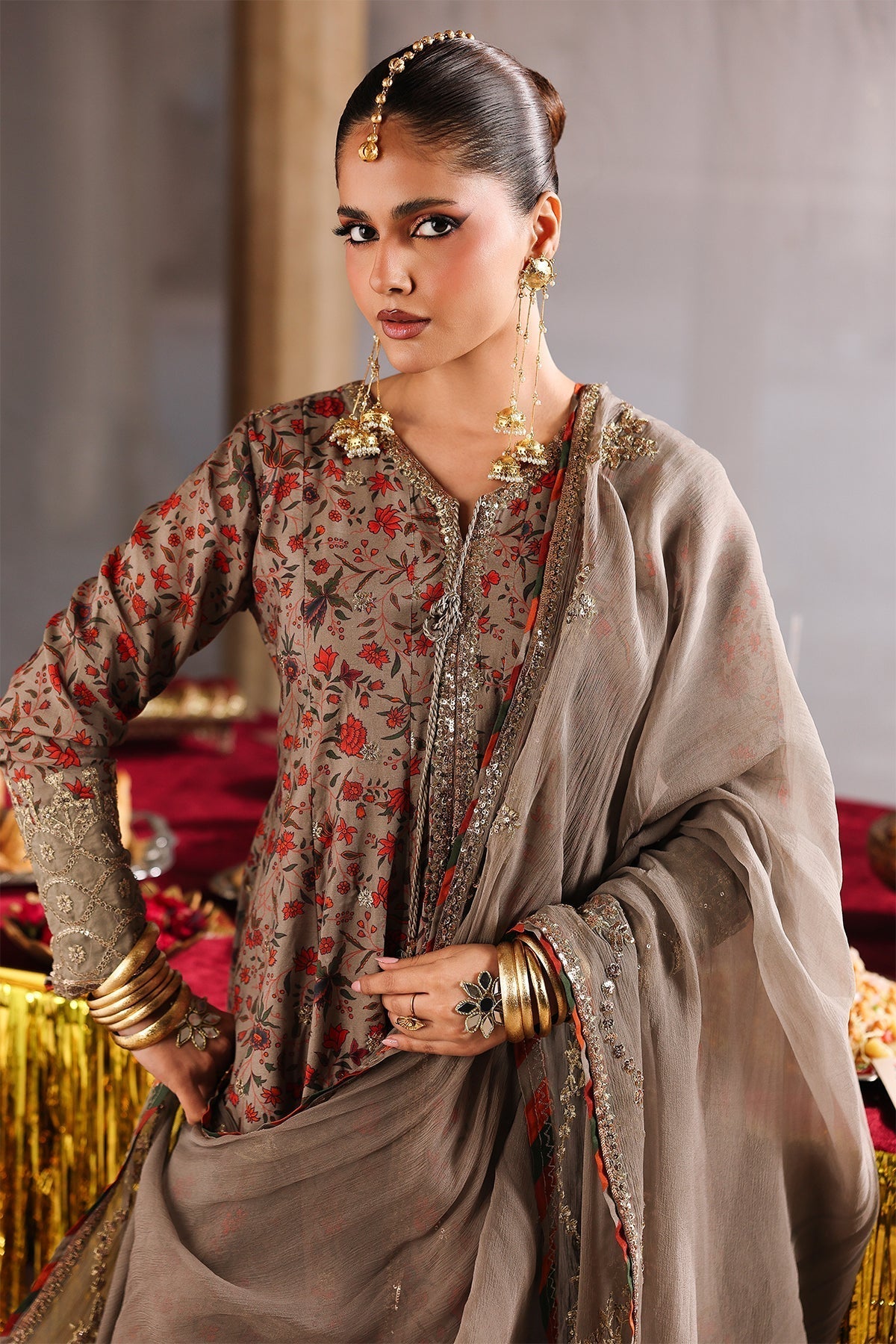 Charizma | Festive Pret | CMA-6-255-Brand:Charizma-Type:Ladies Clothes-Camel-Chiffon-House of Maryam- Buy in UK, USA