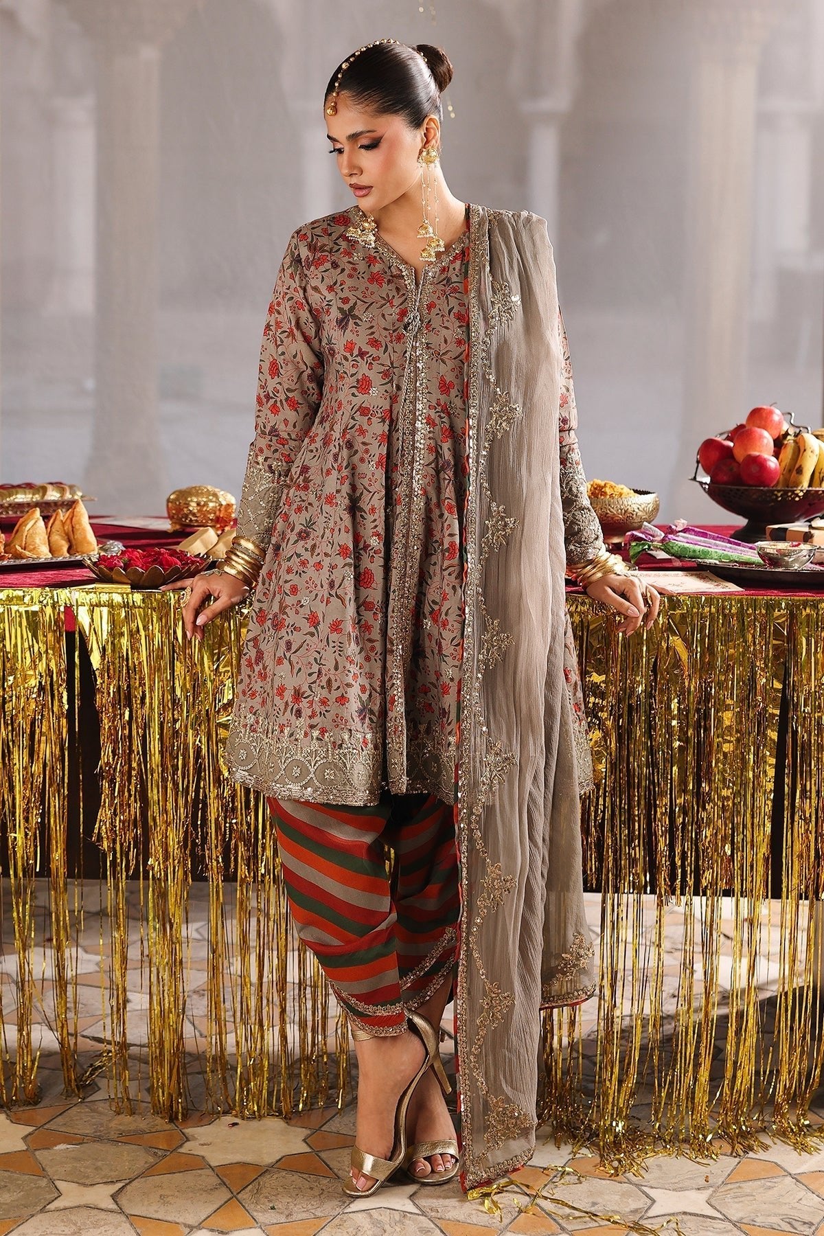 Charizma | Festive Pret | CMA-6-255-Brand:Charizma-Type:Ladies Clothes-Camel-Chiffon-House of Maryam- Buy in UK, USA