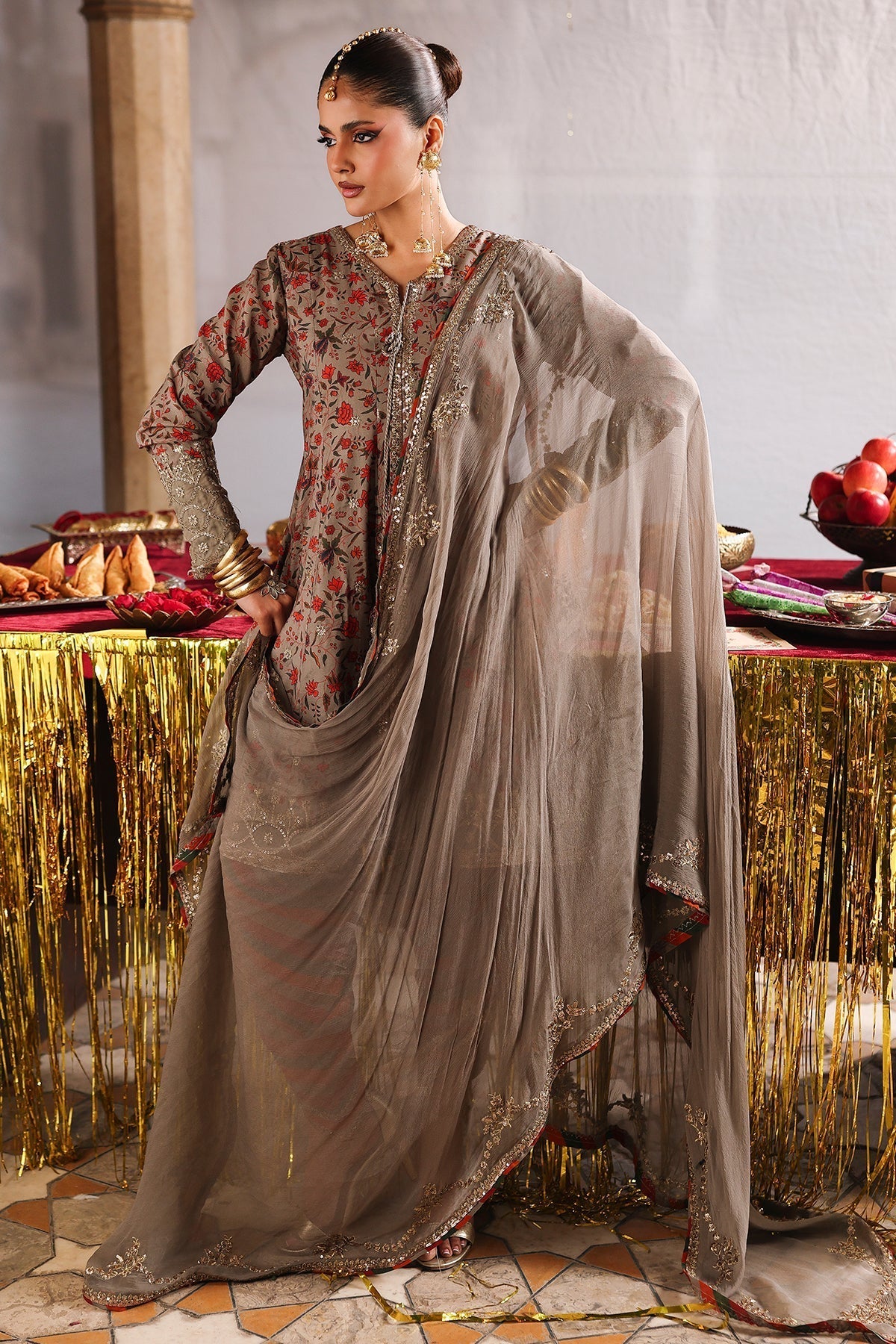 Charizma | Festive Pret | CMA-6-255-Brand:Charizma-Type:Ladies Clothes-Camel-Chiffon-House of Maryam- Buy in UK, USA