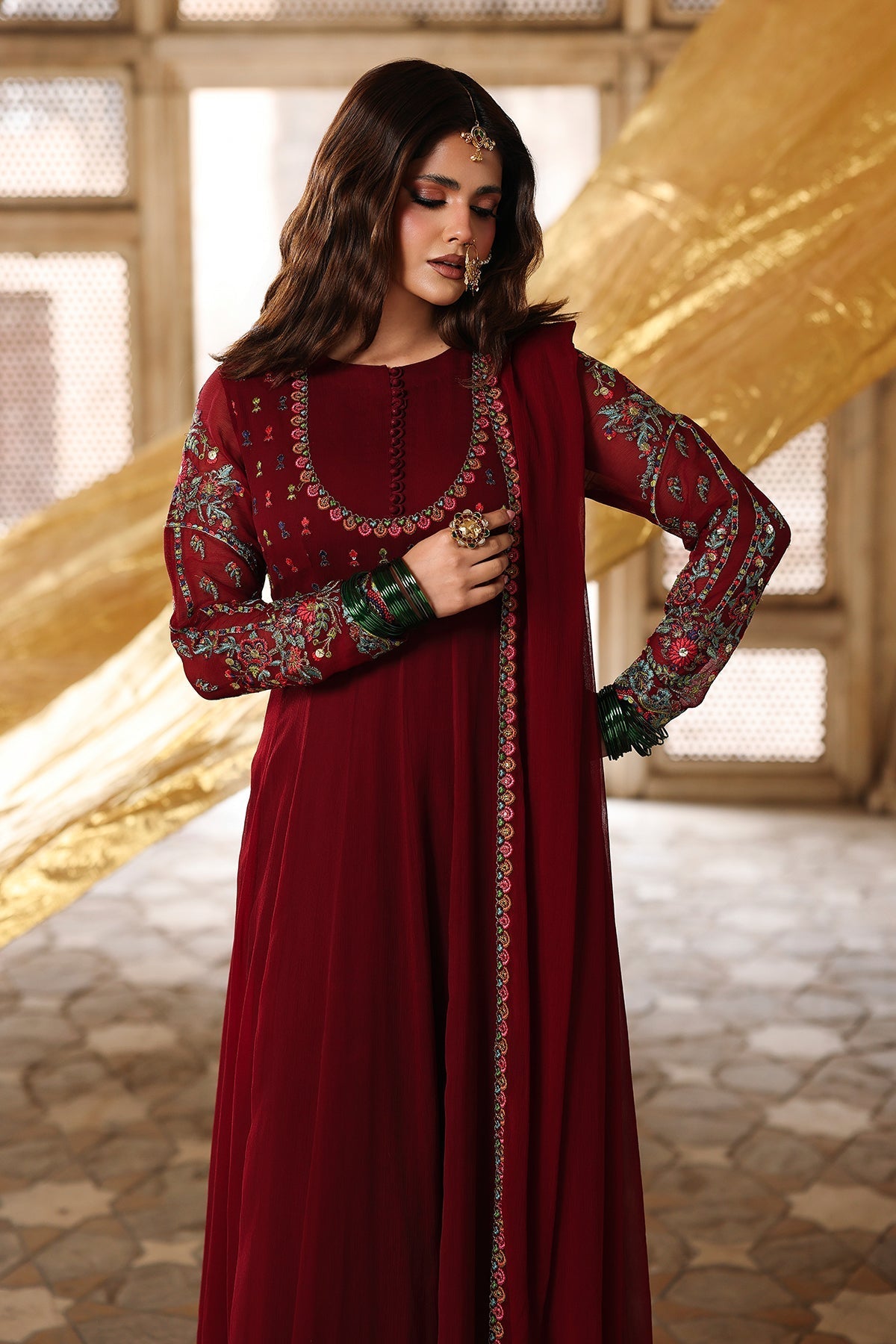 Charizma | Festive Pret | CMA-6-292-Brand:Charizma-Type:Ladies Clothes-Maroon-Chiffon-House of Maryam- Buy in UK, USA