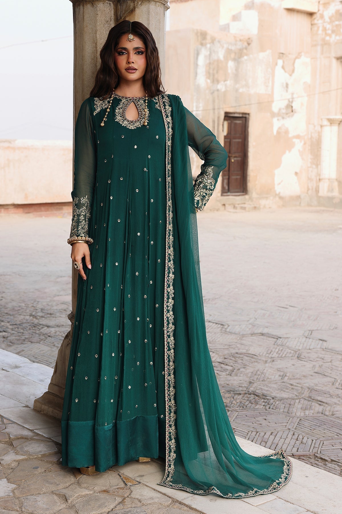 Charizma | Festive Pret | CMA-6-305-Brand:Charizma-Type:Ladies Clothes-Deep Emerald-Chiffon-House of Maryam- Buy in UK, USA