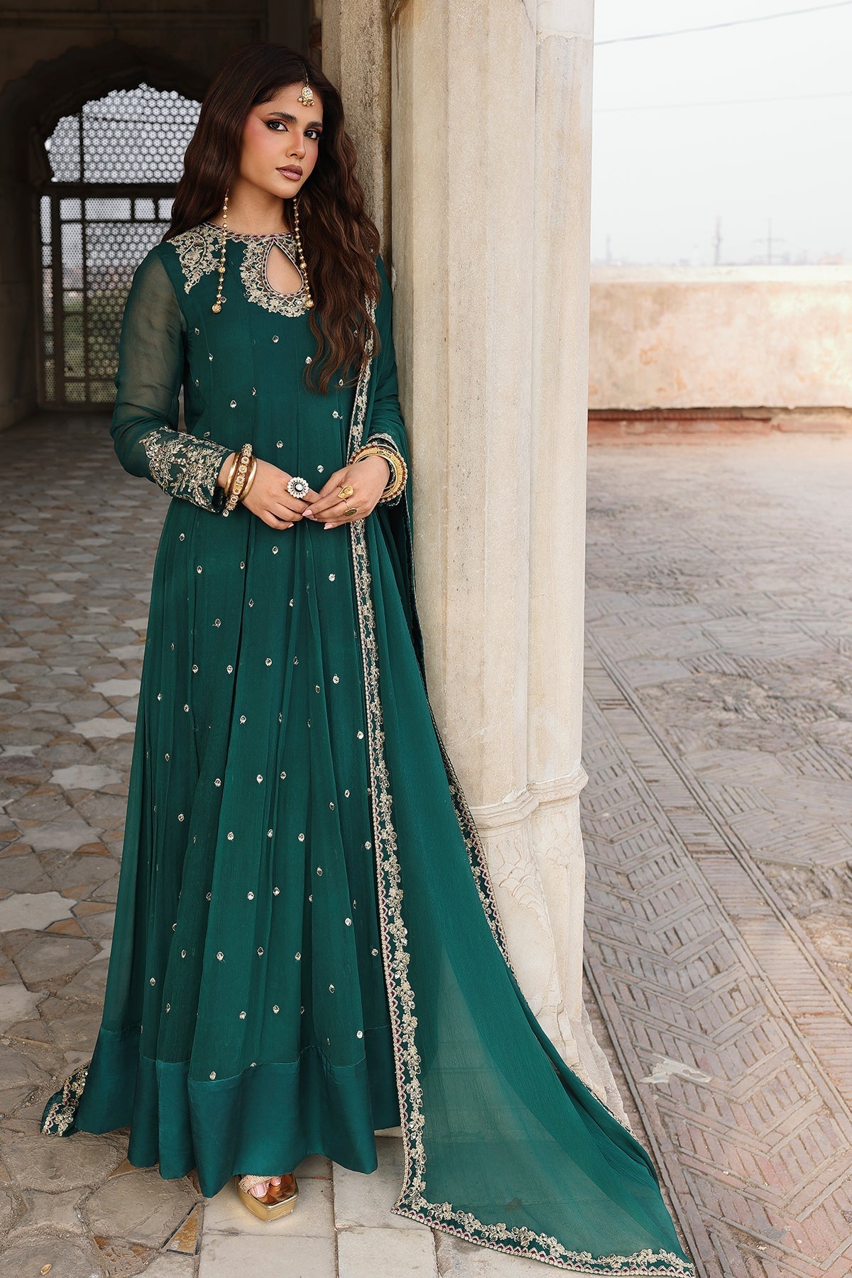 Charizma | Festive Pret | CMA-6-305-Brand:Charizma-Type:Ladies Clothes-Deep Emerald-Chiffon-House of Maryam- Buy in UK, USA