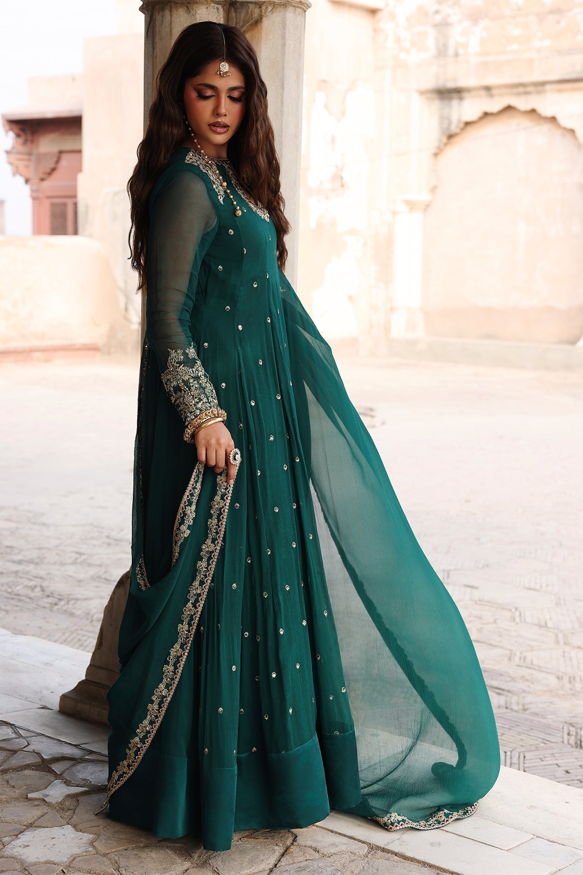 Charizma | Festive Pret | CMA-6-305-Brand:Charizma-Type:Ladies Clothes-Deep Emerald-Chiffon-House of Maryam- Buy in UK, USA