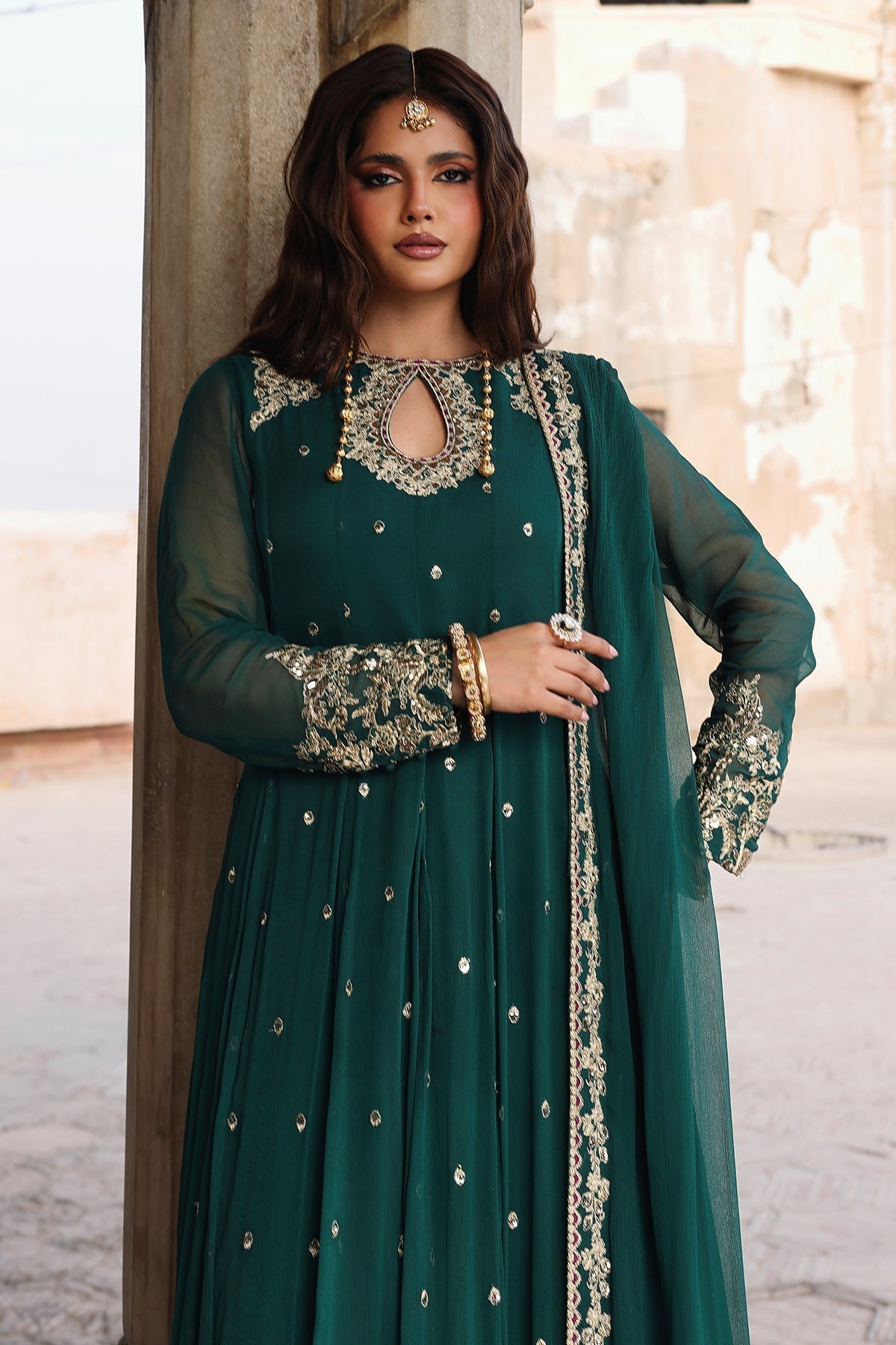 Charizma | Festive Pret | CMA-6-305-Brand:Charizma-Type:Ladies Clothes-Deep Emerald-Chiffon-House of Maryam- Buy in UK, USA