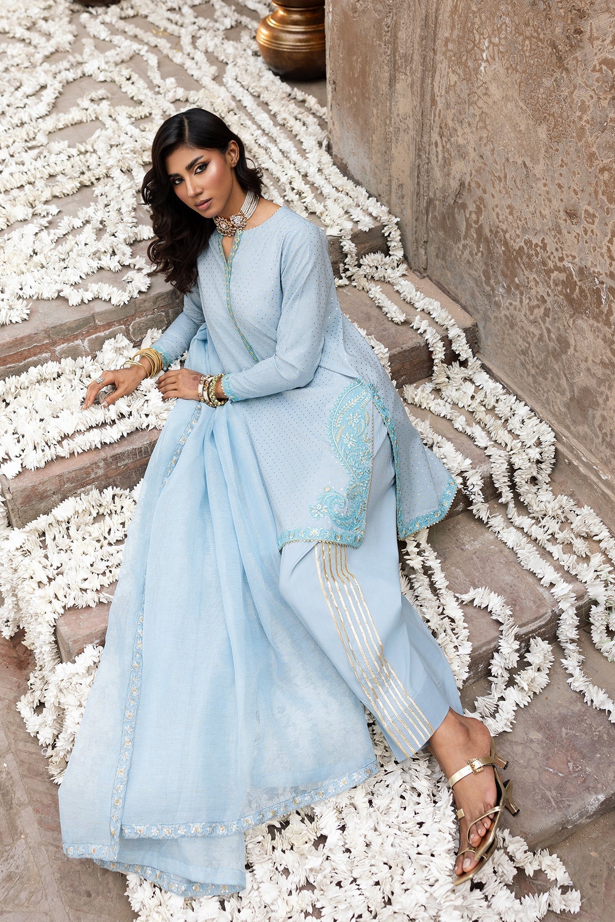 Charizma | Festive Pret | CMA-6-336-Brand:Charizma-Type:Ladies Clothes-Powder Blue-Raw Silk-House of Maryam- Buy in UK, USA