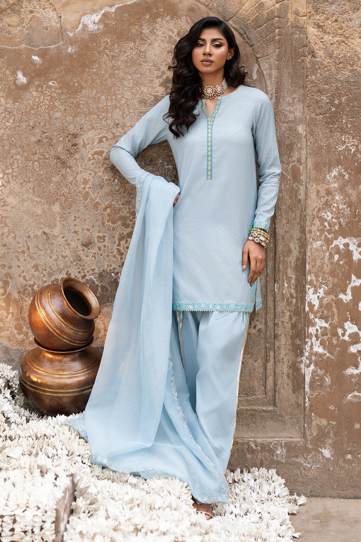 Charizma | Festive Pret | CMA-6-336-Brand:Charizma-Type:Ladies Clothes-Powder Blue-Raw Silk-House of Maryam- Buy in UK, USA