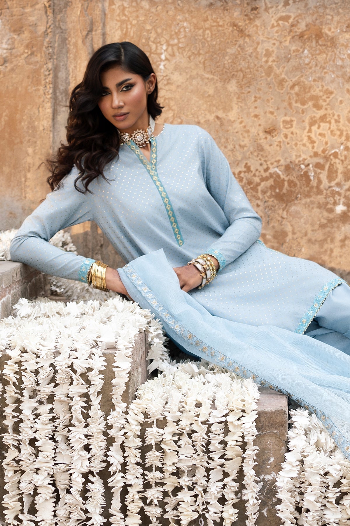 Charizma | Festive Pret | CMA-6-336-Brand:Charizma-Type:Ladies Clothes-Powder Blue-Raw Silk-House of Maryam- Buy in UK, USA