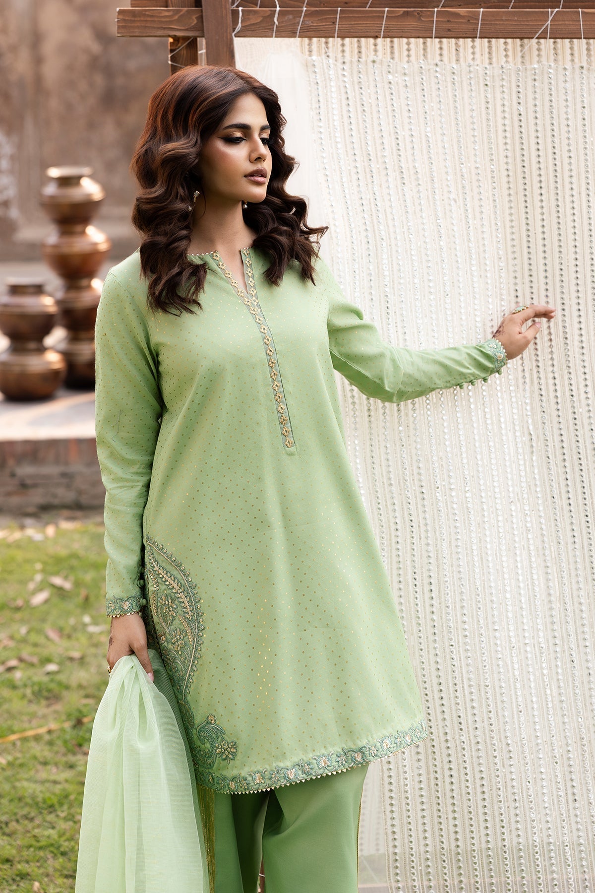 Charizma | Festive Pret | CMA-6-337-Brand:Charizma-Type:Ladies Clothes-Mint Gray-Raw Silk-House of Maryam- Buy in UK, USA