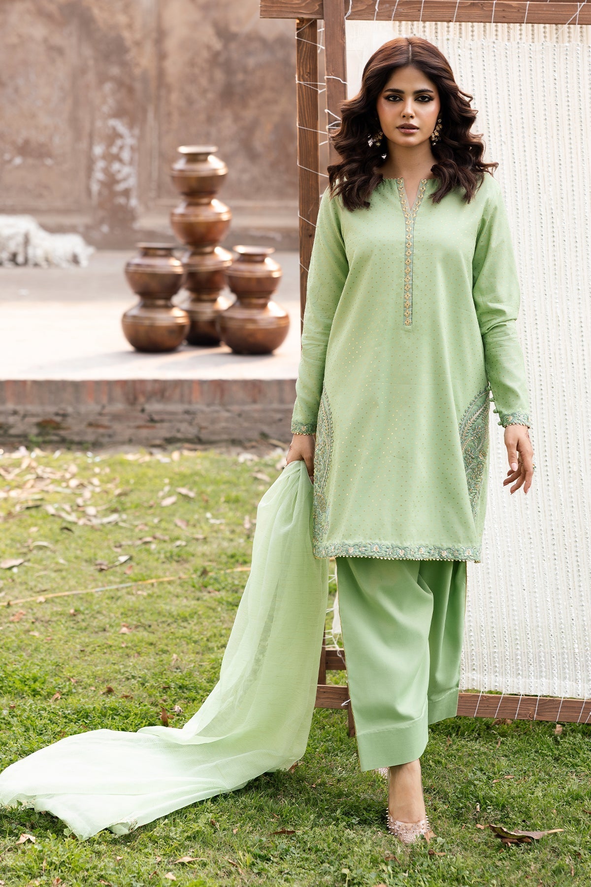 Charizma | Festive Pret | CMA-6-337-Brand:Charizma-Type:Ladies Clothes-Mint Gray-Raw Silk-House of Maryam- Buy in UK, USA