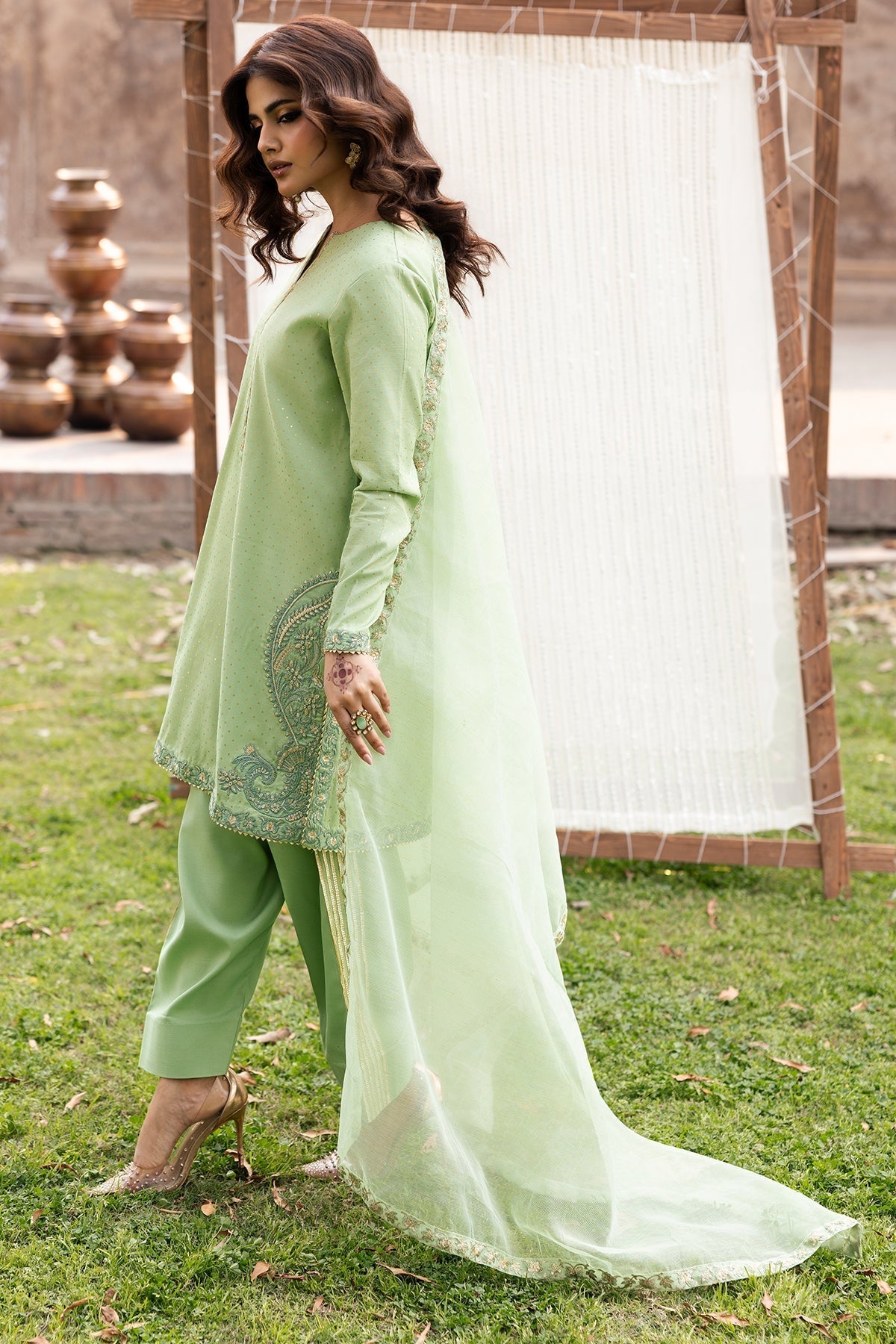 Charizma | Festive Pret | CMA-6-337-Brand:Charizma-Type:Ladies Clothes-Mint Gray-Raw Silk-House of Maryam- Buy in UK, USA