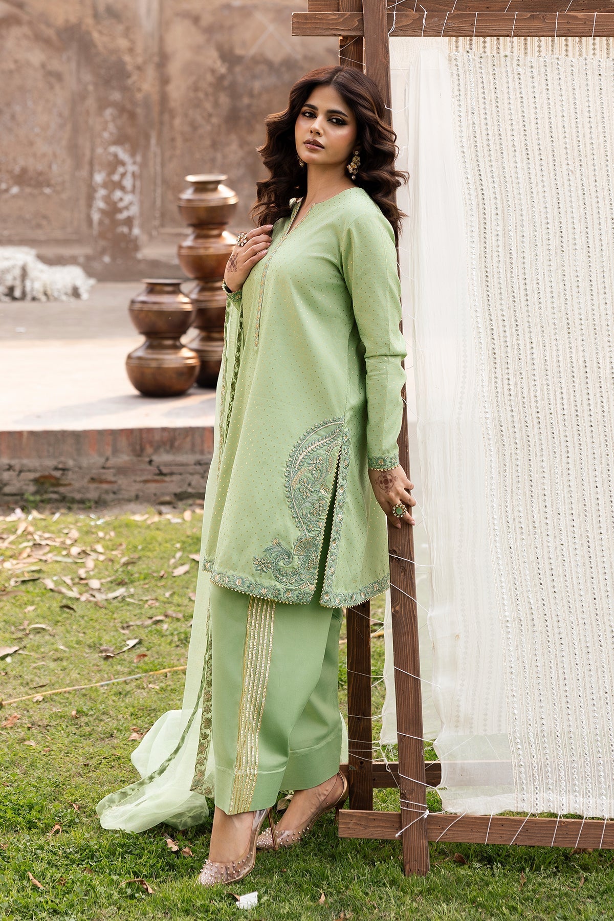 Charizma | Festive Pret | CMA-6-337-Brand:Charizma-Type:Ladies Clothes-Mint Gray-Raw Silk-House of Maryam- Buy in UK, USA