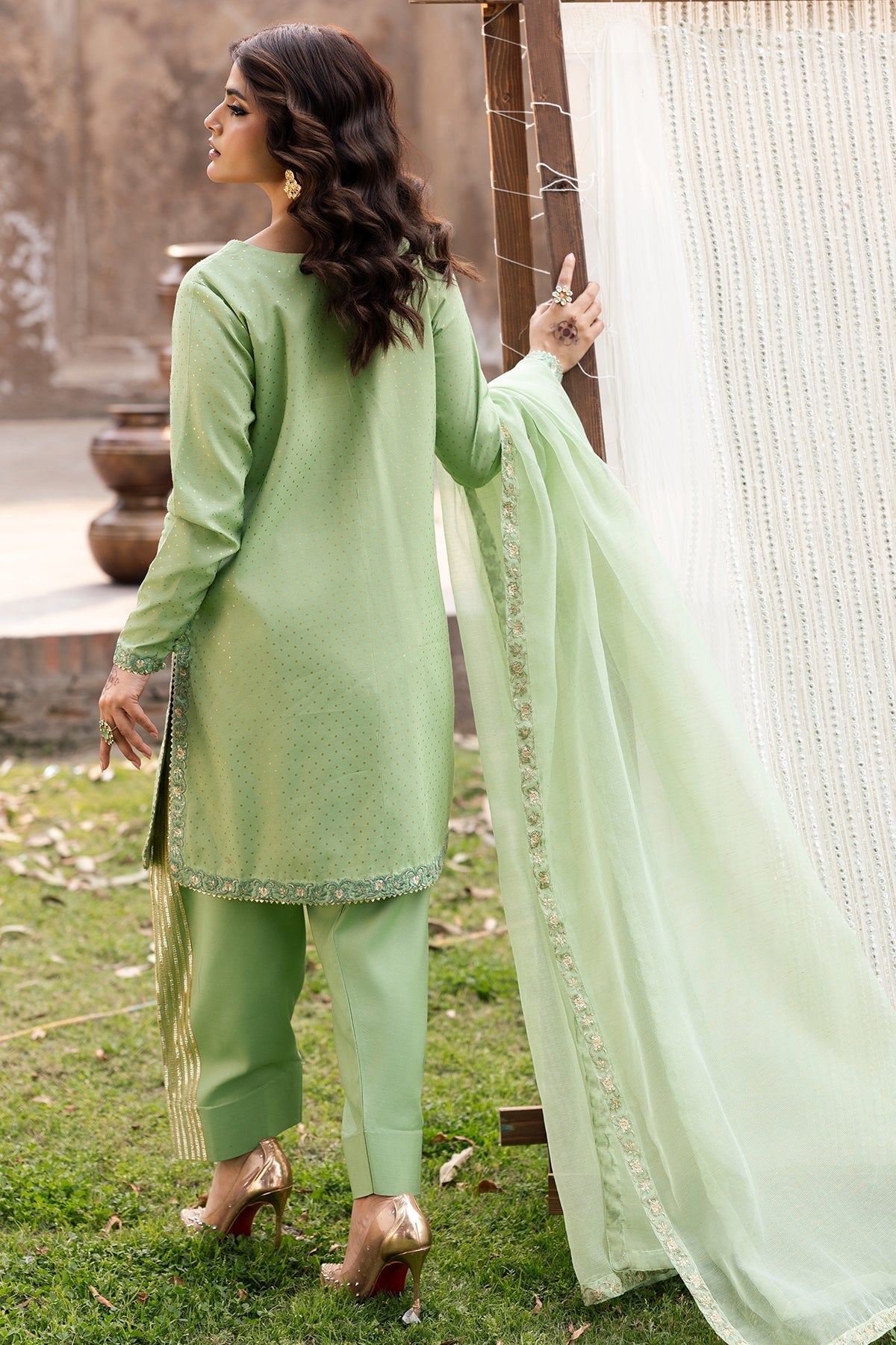 Charizma | Festive Pret | CMA-6-337-Brand:Charizma-Type:Ladies Clothes-Mint Gray-Raw Silk-House of Maryam- Buy in UK, USA