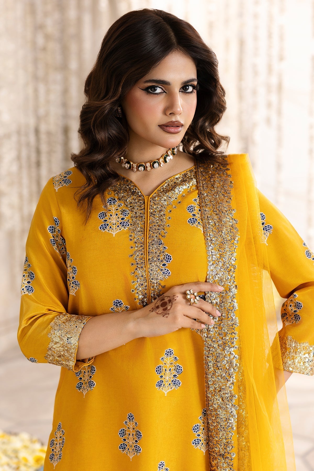 Charizma | Festive Pret | CMA-6-339-Brand:Charizma-Type:Ladies Clothes-Mustard Yellow-Raw Silk-House of Maryam- Buy in UK, USA