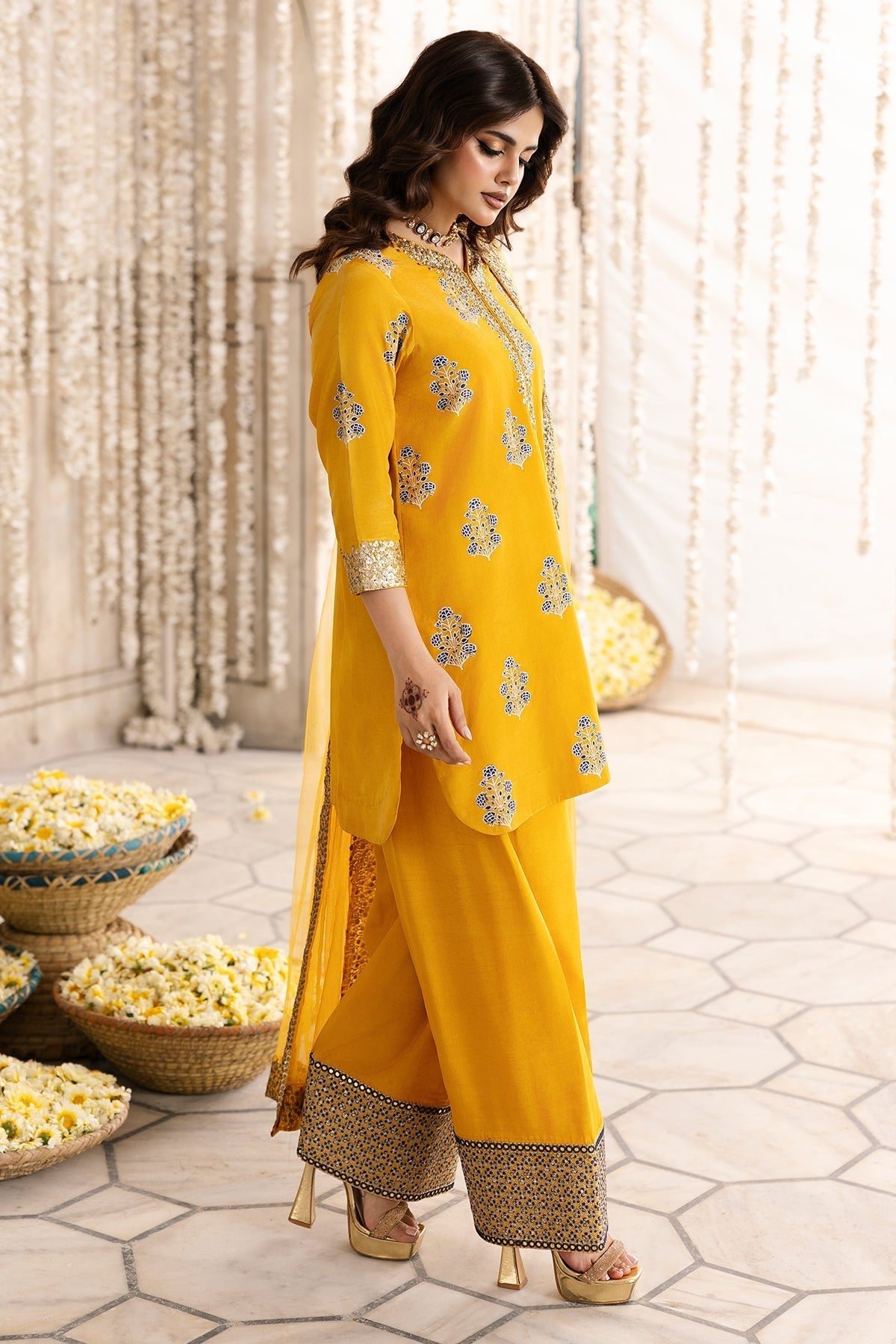 Charizma | Festive Pret | CMA-6-339-Brand:Charizma-Type:Ladies Clothes-Mustard Yellow-Raw Silk-House of Maryam- Buy in UK, USA
