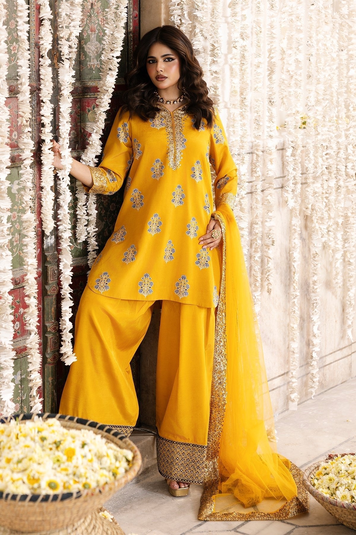 Charizma | Festive Pret | CMA-6-339-Brand:Charizma-Type:Ladies Clothes-Mustard Yellow-Raw Silk-House of Maryam- Buy in UK, USA