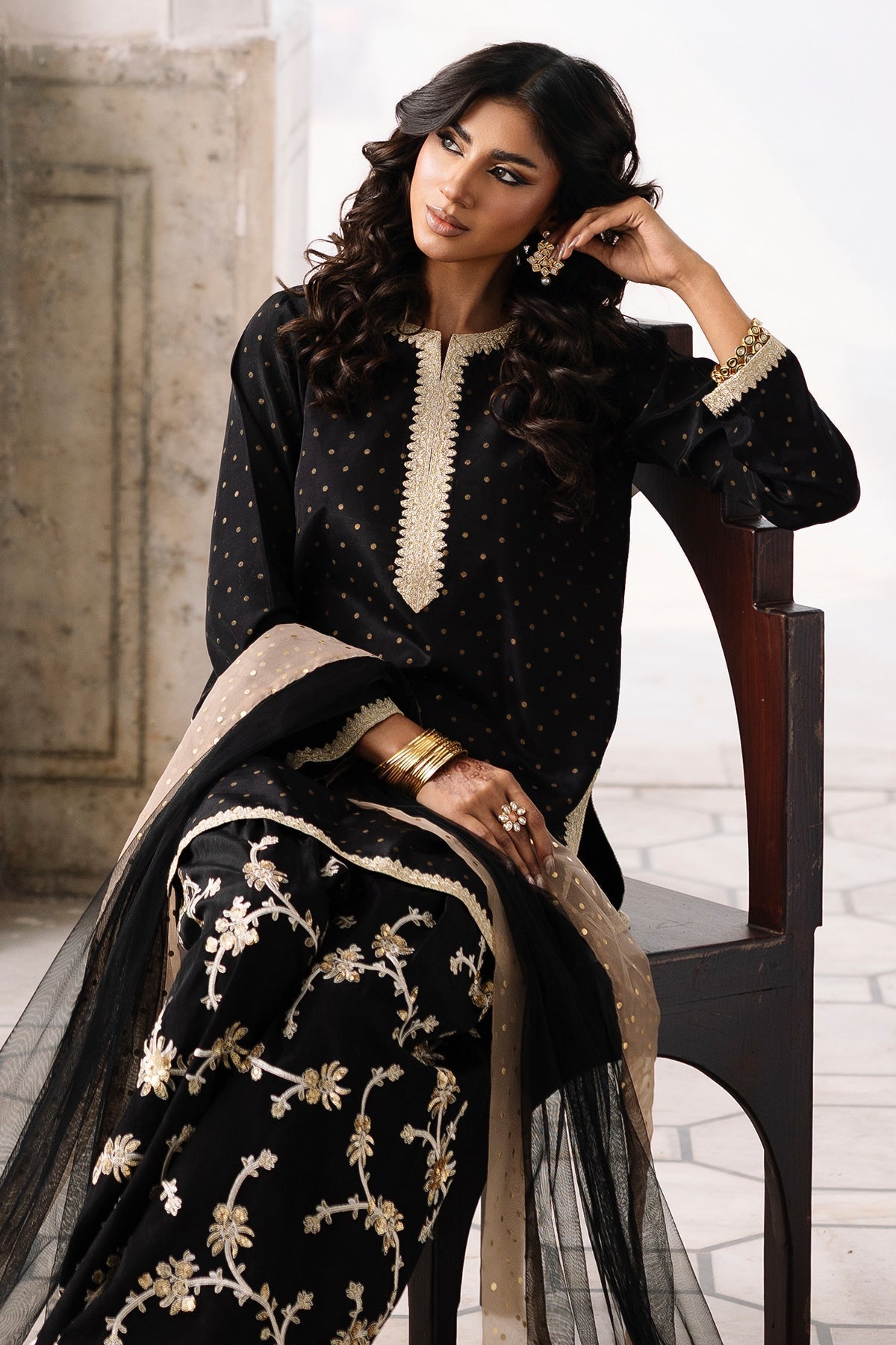 Charizma | Festive Pret | CMA-6-351-Brand:Charizma-Type:Ladies Clothes-Black-Raw Silk-House of Maryam- Buy in UK, USA