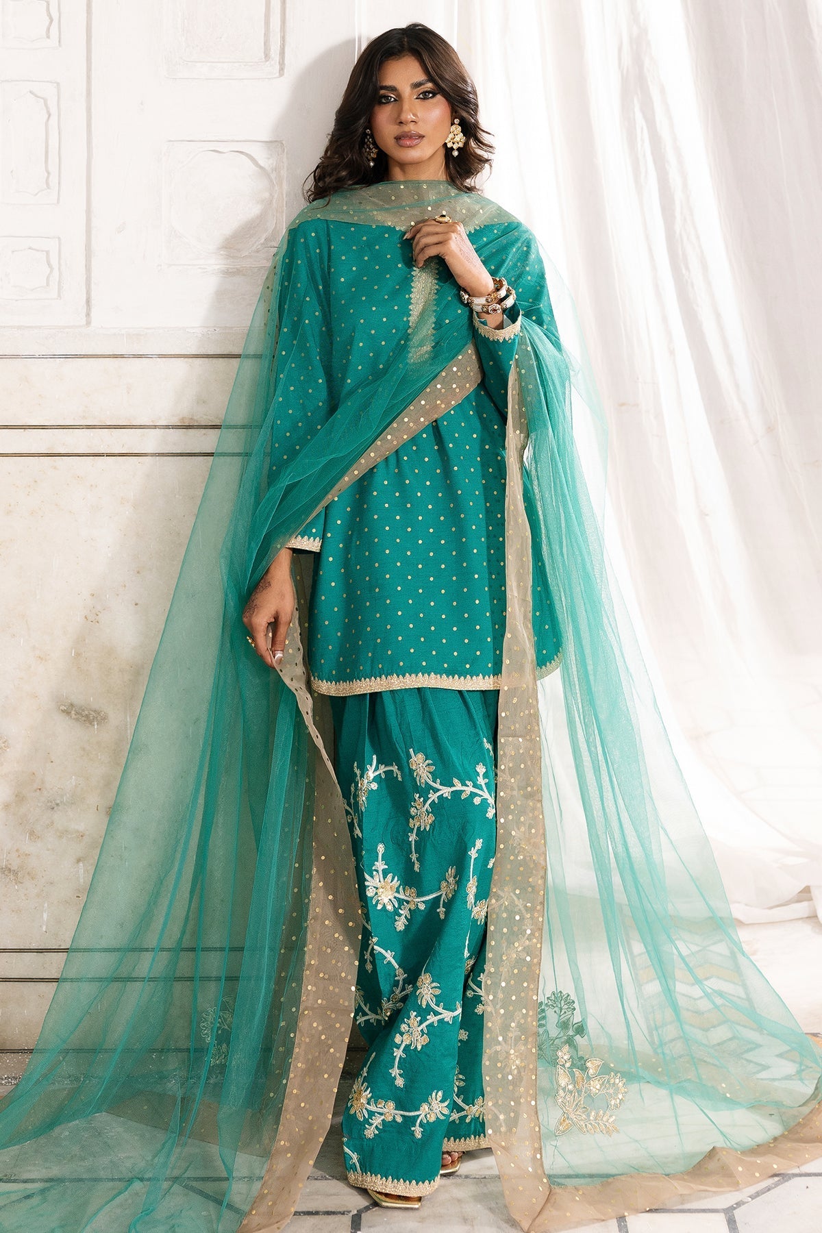 Charizma | Festive Pret | CMA-6-352-Brand:Charizma-Type:Ladies Clothes-Emerald Green-Raw Silk-House of Maryam- Buy in UK, USA