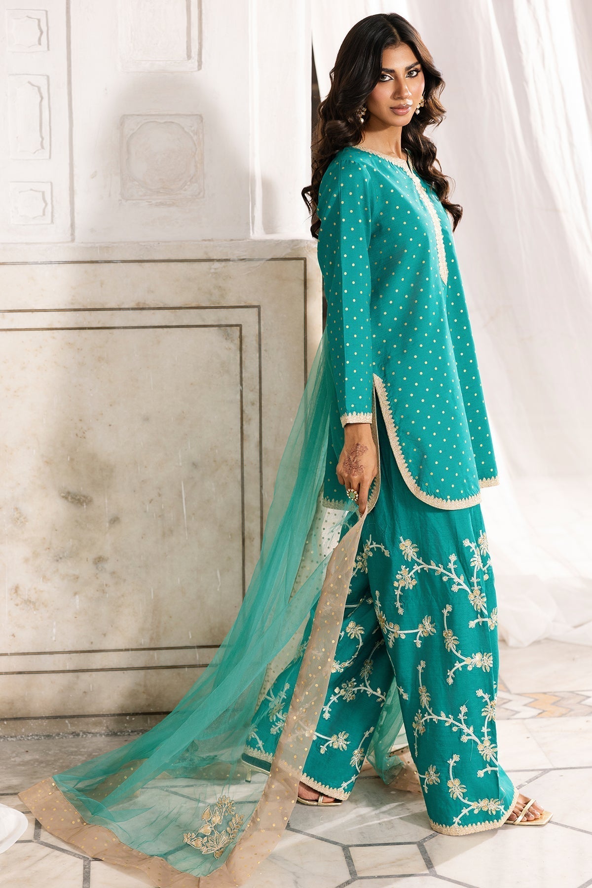 Charizma | Festive Pret | CMA-6-352-Brand:Charizma-Type:Ladies Clothes-Emerald Green-Raw Silk-House of Maryam- Buy in UK, USA