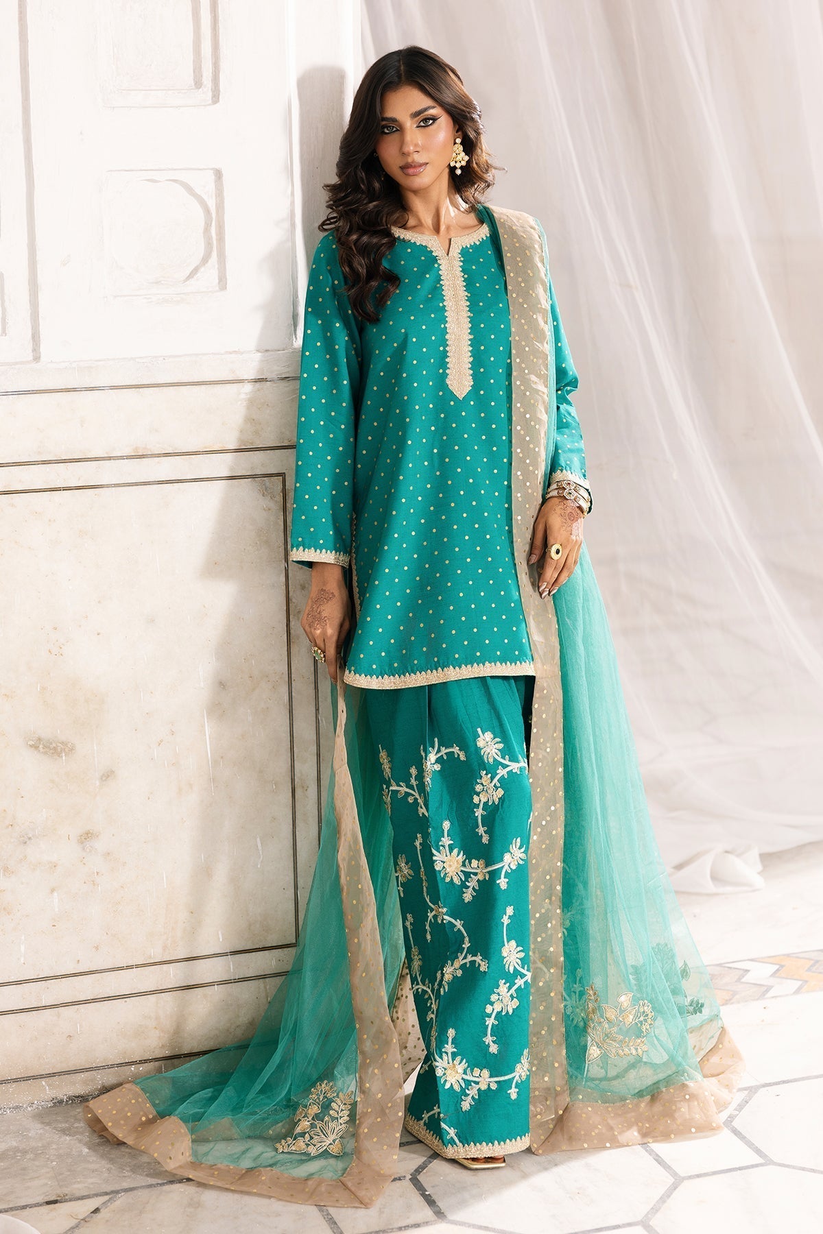 Charizma | Festive Pret | CMA-6-352-Brand:Charizma-Type:Ladies Clothes-Emerald Green-Raw Silk-House of Maryam- Buy in UK, USA