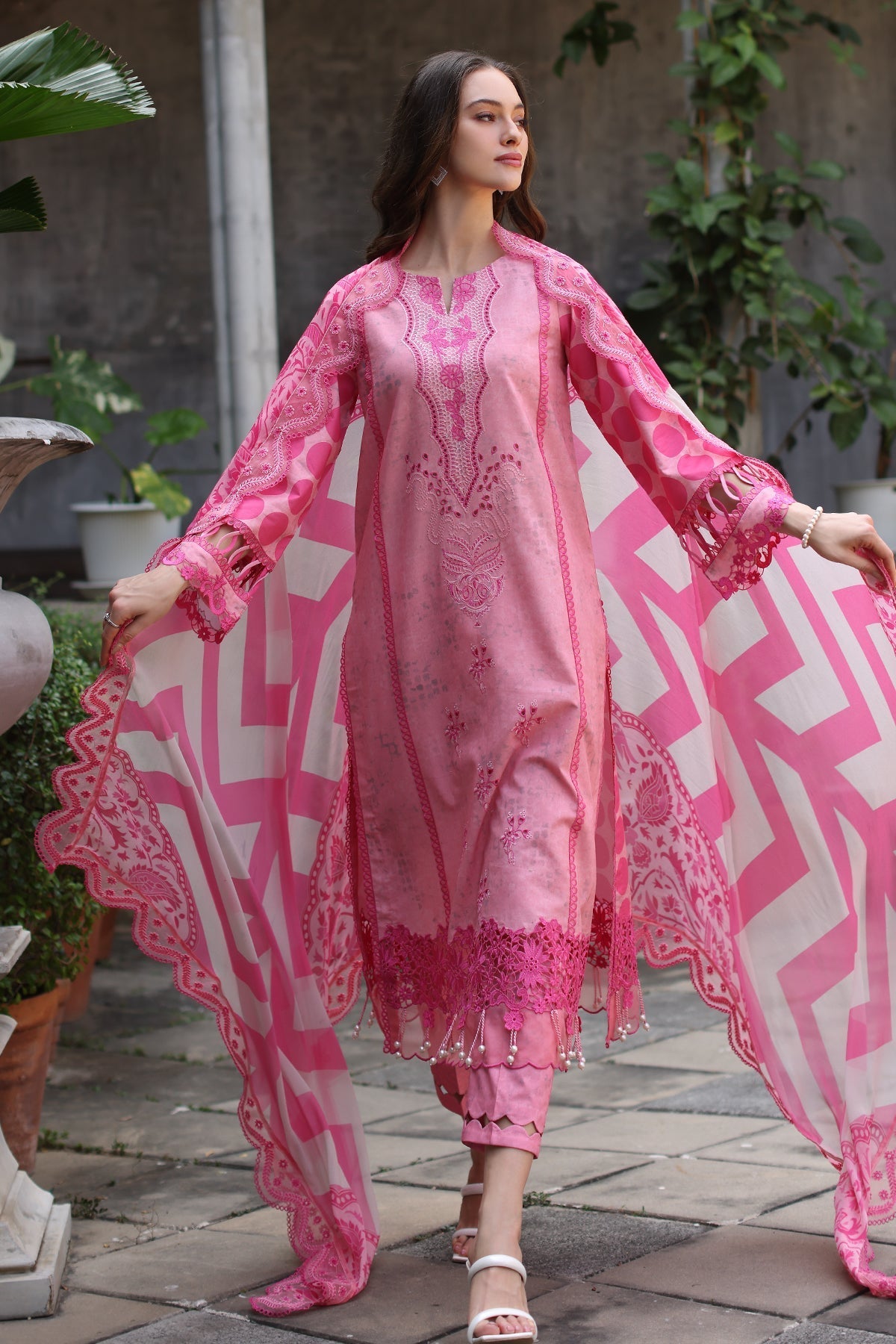 Charizma | Miraas Lawn | CMR5-01-Brand:Charizma-Type:Ladies Clothes-Rose Pink-Arabic Lawn-House of Maryam- Buy in UK, USA