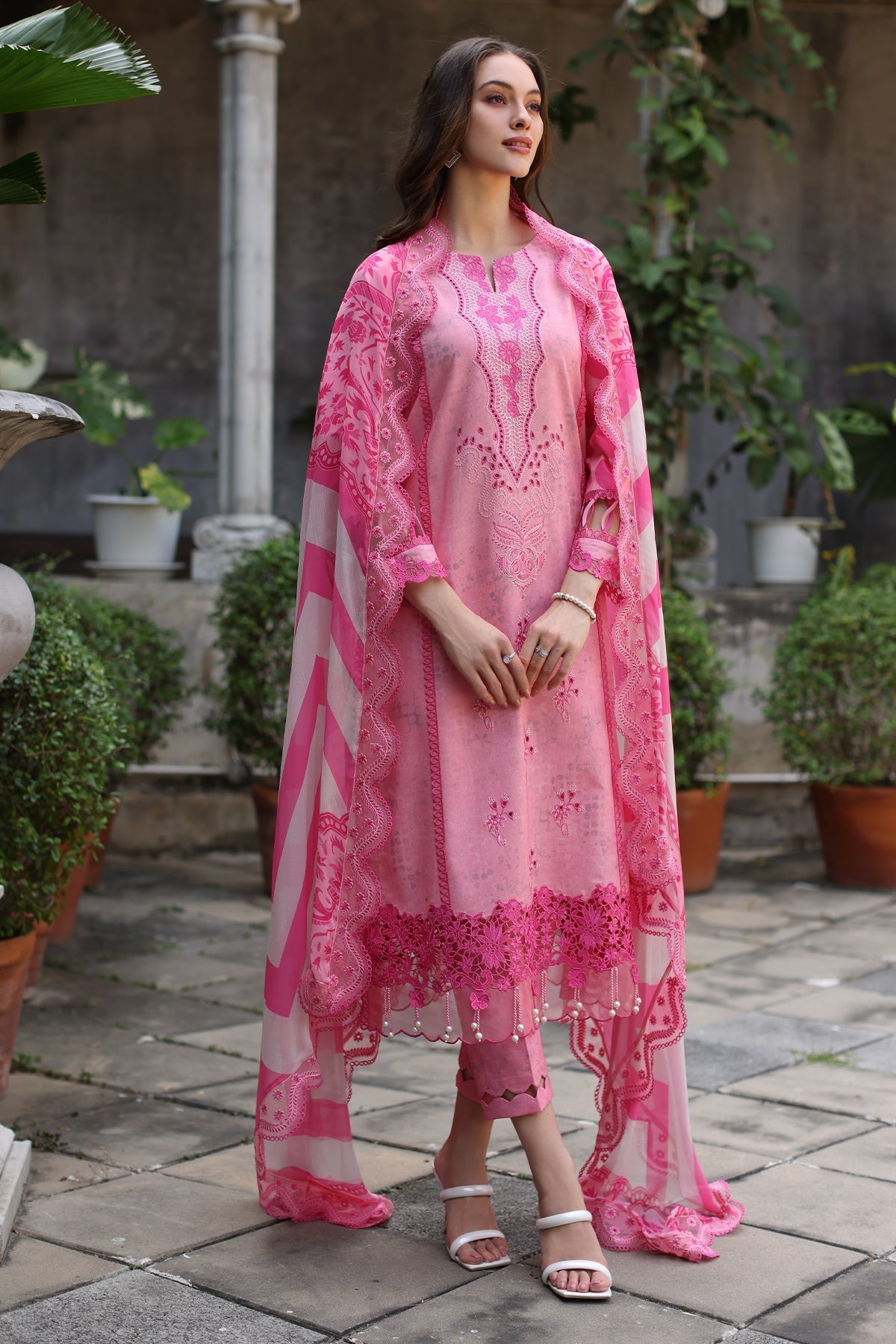 Charizma | Miraas Lawn | CMR5-01-Brand:Charizma-Type:Ladies Clothes-Rose Pink-Arabic Lawn-House of Maryam- Buy in UK, USA
