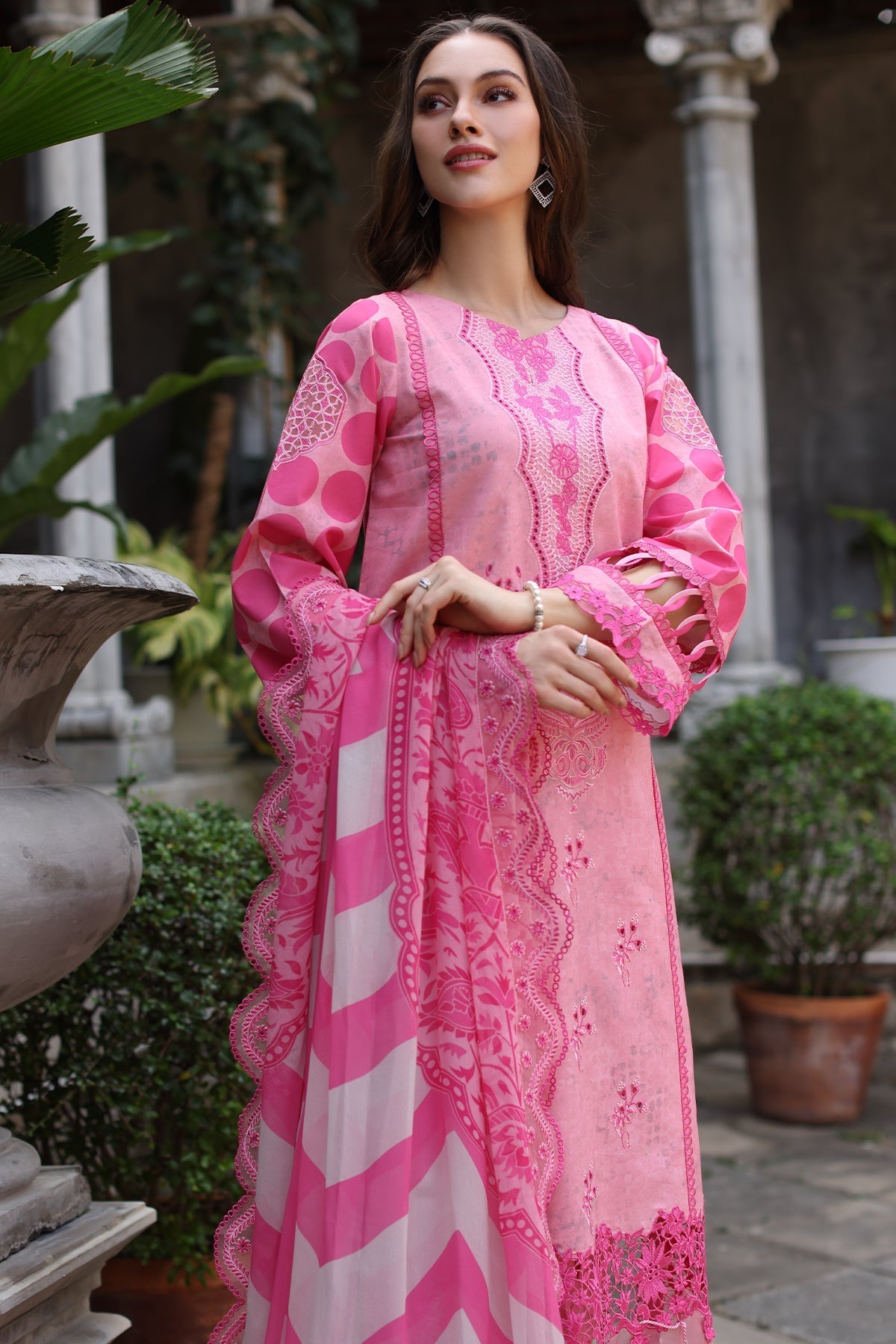 Charizma | Miraas Lawn | CMR5-01-Brand:Charizma-Type:Ladies Clothes-Rose Pink-Arabic Lawn-House of Maryam- Buy in UK, USA