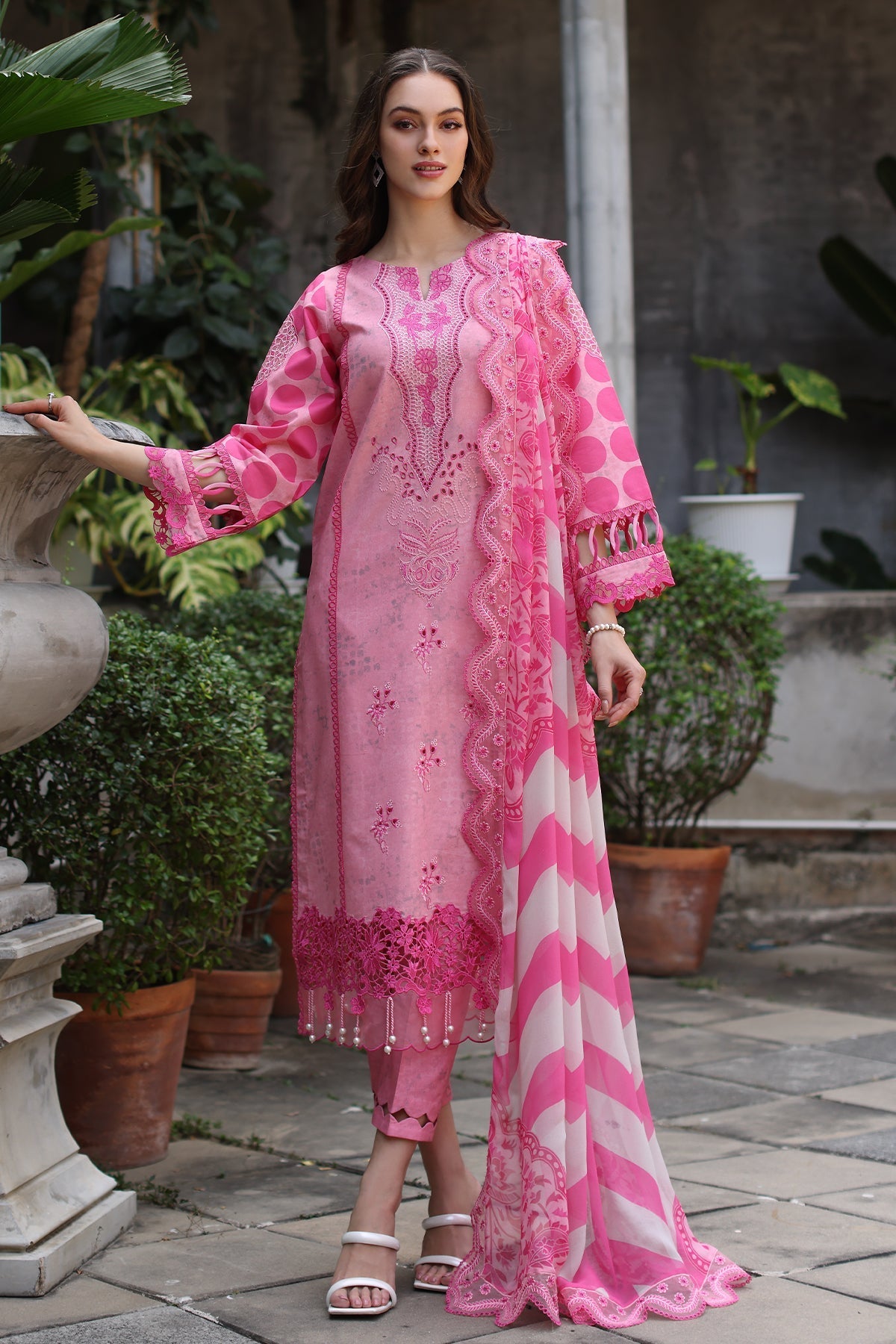 Charizma | Miraas Lawn | CMR5-01-Brand:Charizma-Type:Ladies Clothes-Rose Pink-Arabic Lawn-House of Maryam- Buy in UK, USA