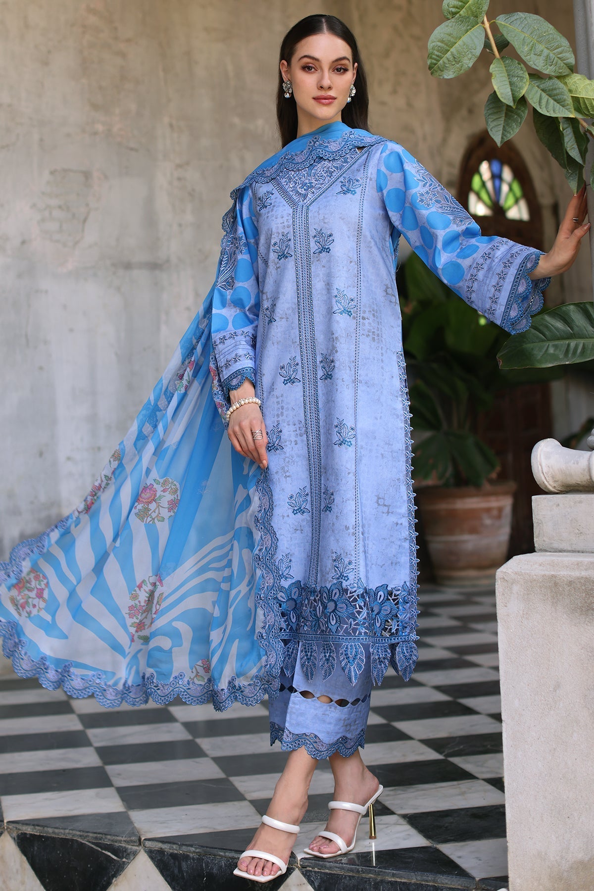 Charizma | Miraas Lawn | CMR5-03-Brand:Charizma-Type:Ladies Clothes-Denium Blue-Lawn-House of Maryam- Buy in UK, USA