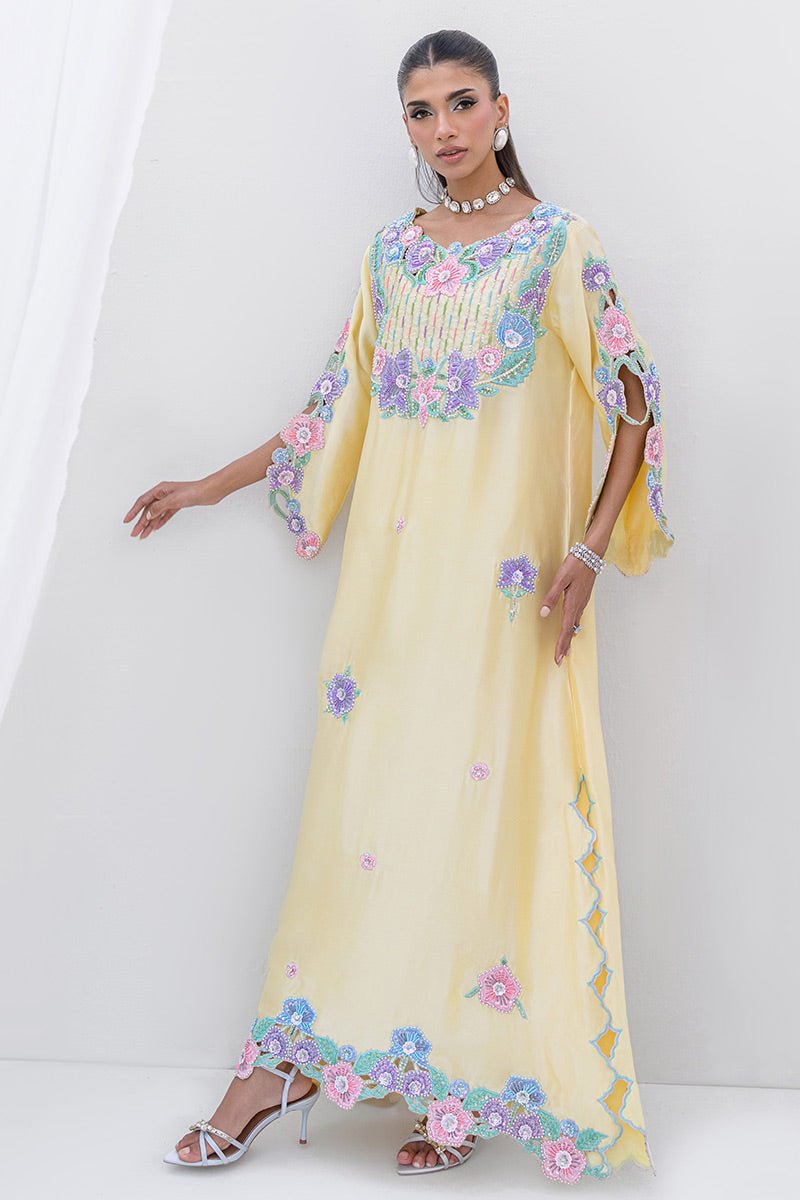 Chic Ophicial | Aarzu Luxe Pret | Meadow Hues-Brand:Chic Ophicial-Type:Ladies Clothes-Butter Yellow-Sheesha Silk-House of Maryam- Buy in UK, USA