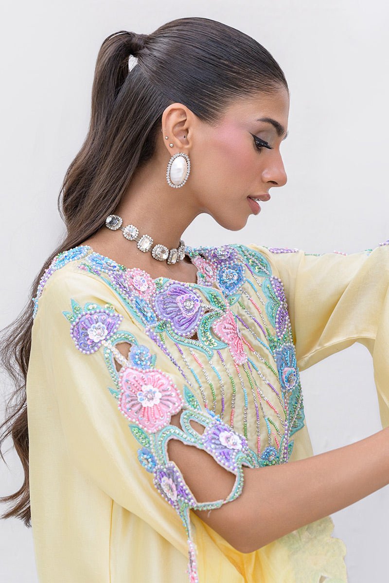 Chic Ophicial | Aarzu Luxe Pret | Meadow Hues-Brand:Chic Ophicial-Type:Ladies Clothes-Butter Yellow-Sheesha Silk-House of Maryam- Buy in UK, USA