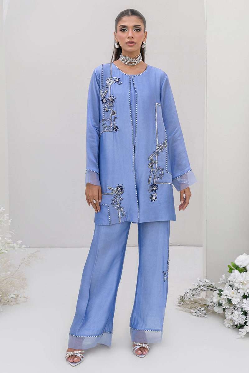 Chic Ophicial | Aarzu Luxe Pret | Moon Light Tiles-Brand:Chic Ophicial-Type:Ladies Clothes-Periwinkle-Sheesha Silk-House of Maryam- Buy in UK, USA